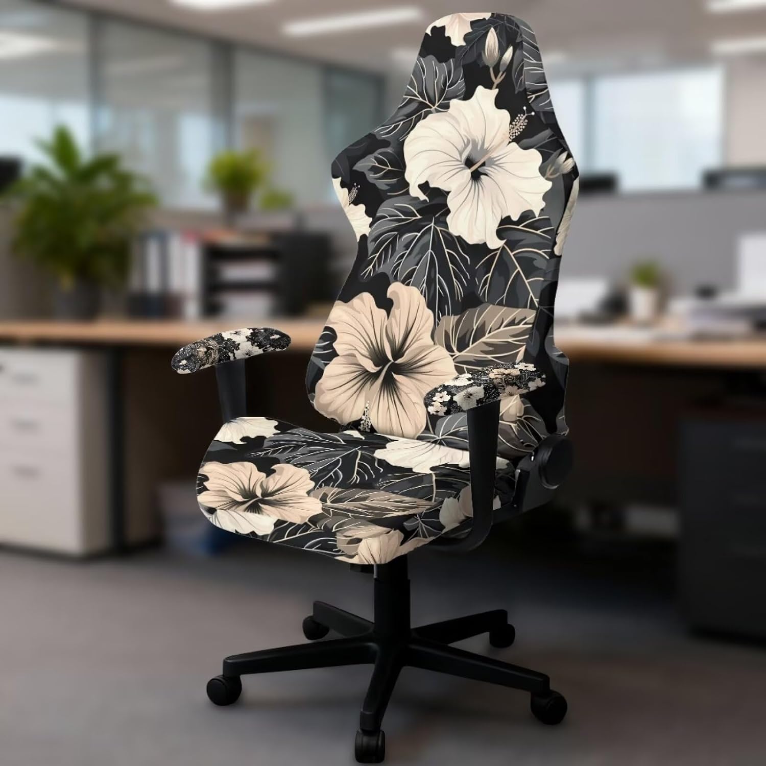 Hibiscus Leaf Gaming Chair Covers 4 Pieces Stretch Ergonomic Office Chair Covers Reusable Slipcovers for Computer Vanity Chairs Furniture Protector image 2
