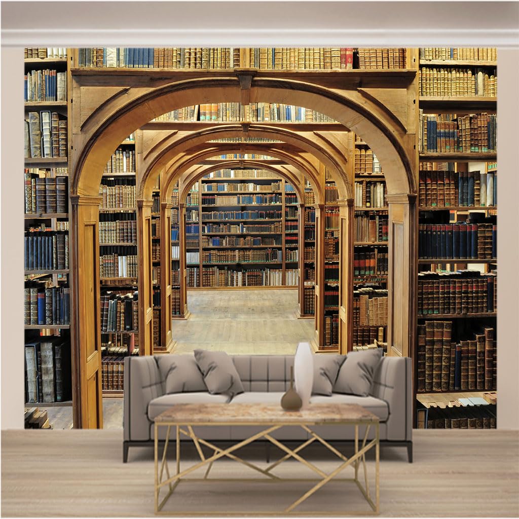 Papier Peint Panoramique Bibliothèque 3D photo mural intissé xxl pour fond de salon