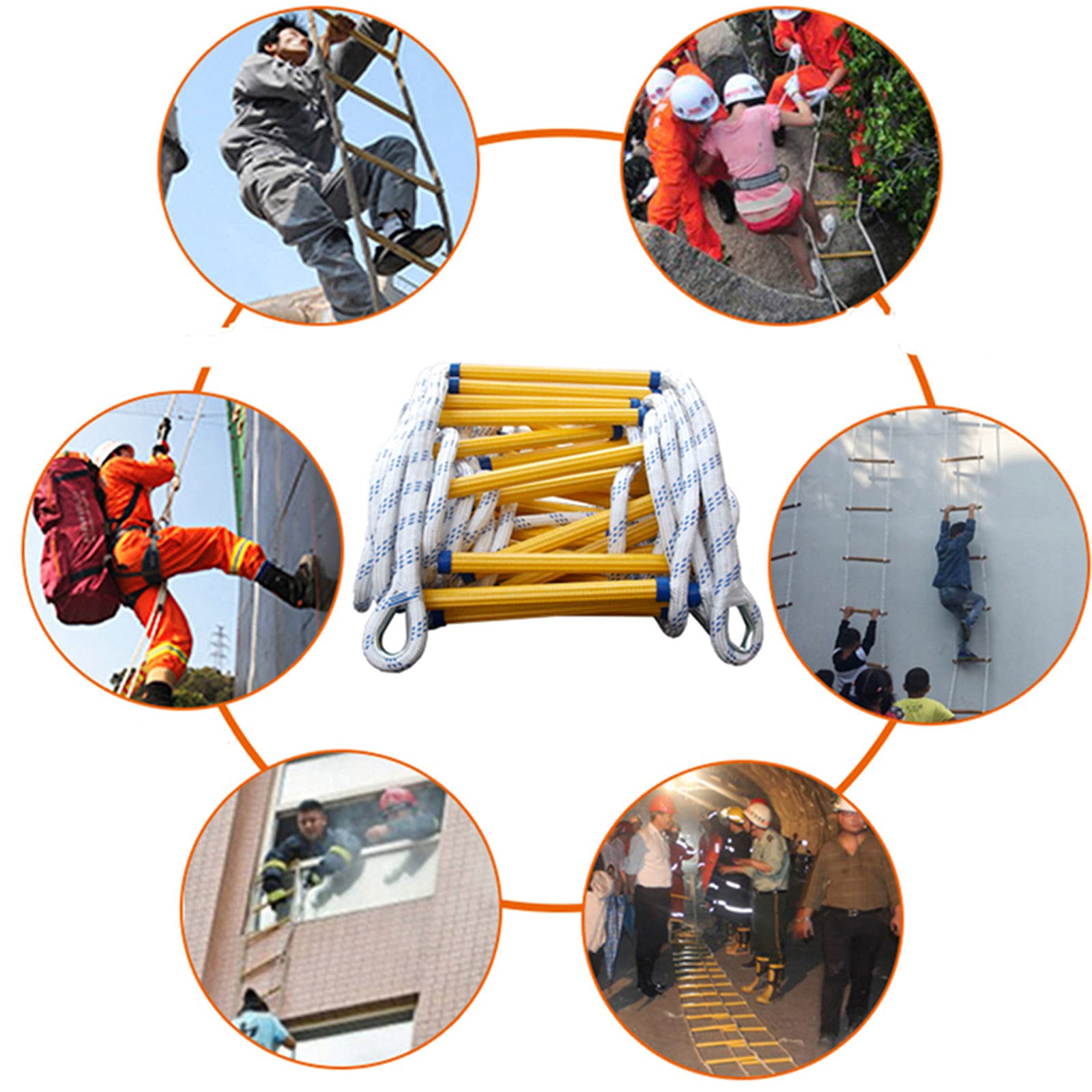 Escalera de Cuerda para Escape de Incendios - Escalera de evacuación de Emergencia Resistente al Fuego con mosquetones de Gancho para niños y Adultos, para Rescate en Incendios de 2 a 6 Piso