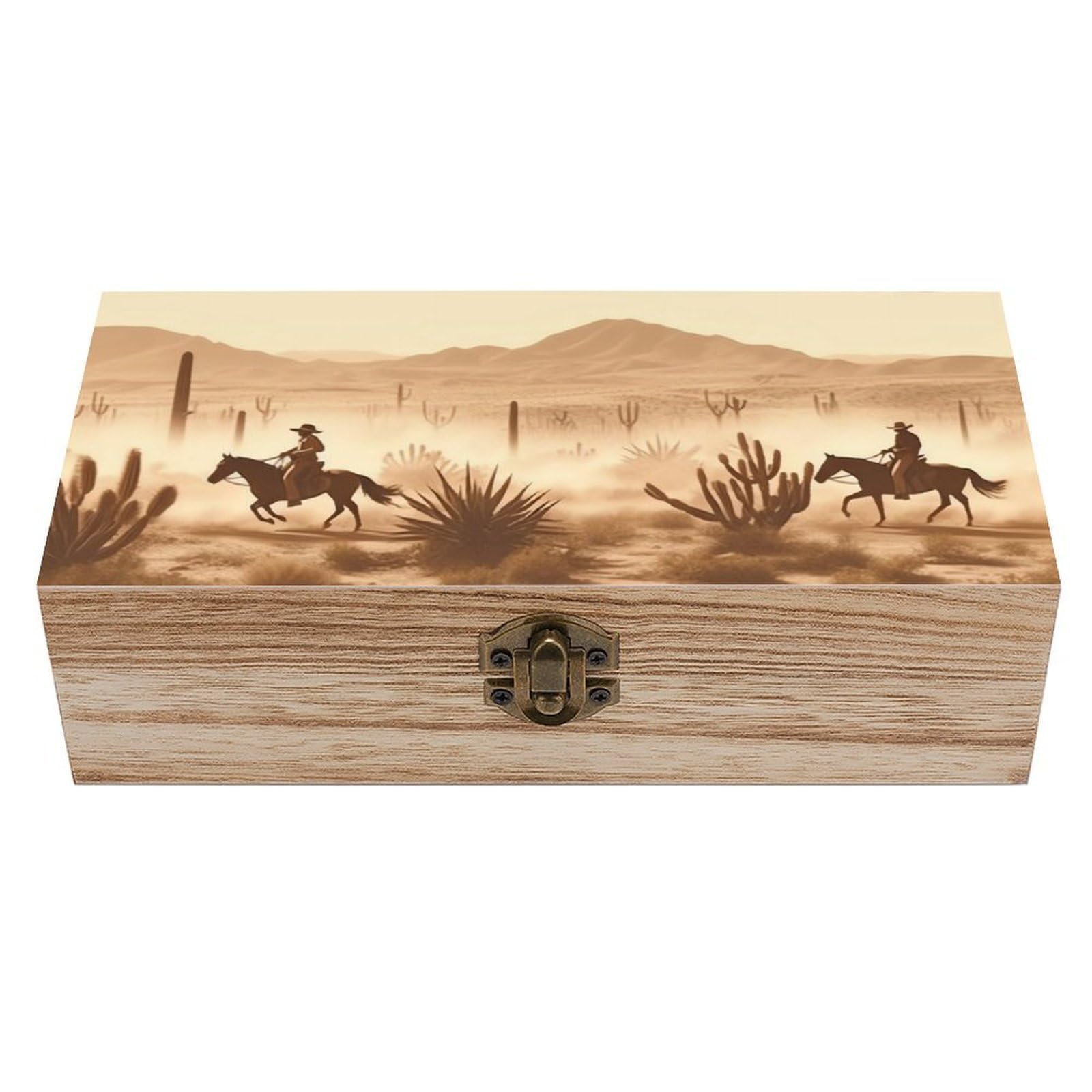 FekiLoot Cowboys Riding Horses Wooden Keepsake Box Decorative Wood Storage Organizer with Hinged Lid Large Handmade Boxes Wedding Memory Treasure Box for Jewelry Photos Stamps Crafts