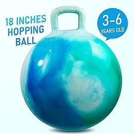 U&C Planet Hopper Ball 18 inches Bouncy Ball with Handle for Kids Age 3-6 Hoppity Hop Sit and Bounce Jumping Hopping with Pump and Gift Box Great Gift for Birthday Christmas, Clouds