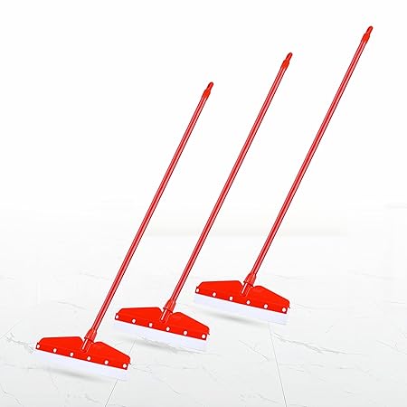 Mazic Jumbo Wiper for Floor Cleaning Long Handle with Wide Foam for Home Multipurpose uses Bathroom Cleaning, Water Swiping (Pack of 3, Red)
