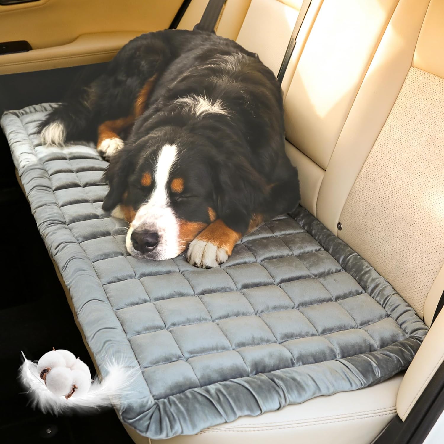 Dog Car Seat Cover for Back Seat, Purple Flannel Pet Bed Mat, Non-Slip Waterproof Bottom, Washable Dog Bed & Seat Protector for Cars SUVs Trucks, Fits Backseat Extenders, 59.1 x 23 Inches