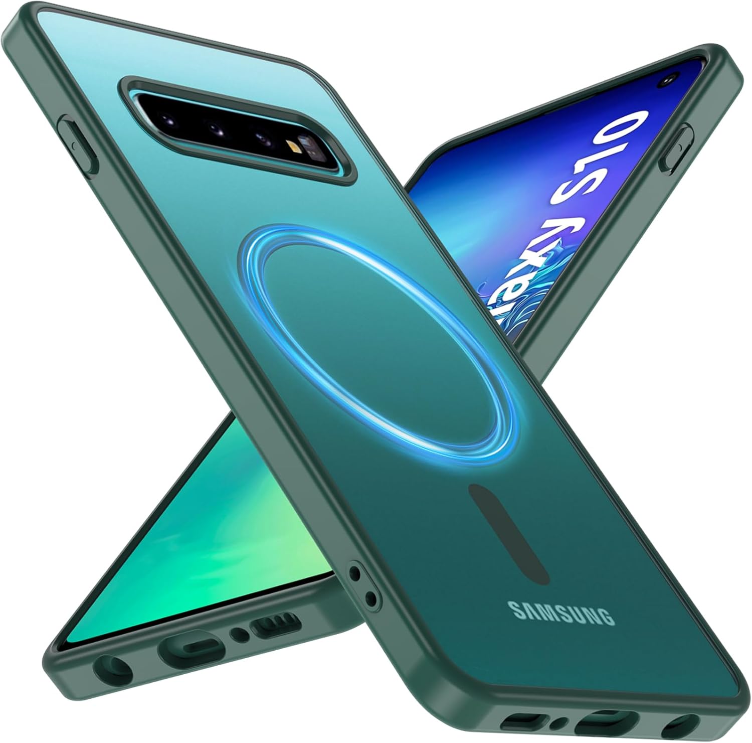 Magnetic for Samsung Galaxy S10 Phone Case, S10 4G-NO 5G Compatible with Magsafe, Shockproof Military Grade Drop Protection, Translucent Matte Slim Rugged Cover Shockproof Case for S10, Green Samsung S10 S10-Green