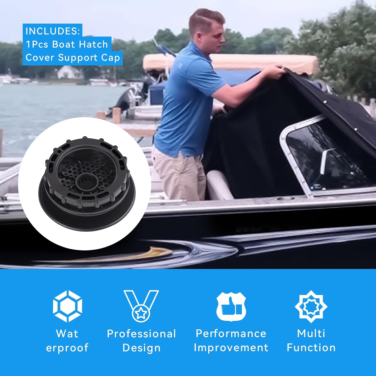 1Pc Boat Hatch Cover Support Cap,Black,Plastic,Anti-Aging | Fit for Boat,The Hood Ventilation Cover cooperates with the Support Pole to Support the Tent,Windproof And Rainproof