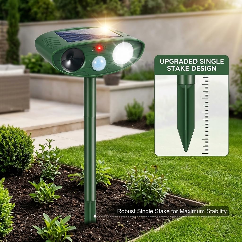 Sonic Fortress Pro Dispositivi repellenti per cervi ad ultrasuoni ad energia solare per esterni con rilevamento del movimento e luce flash Rabbit Fortress Pro Tenere lontano procioni scoiattolo gatto