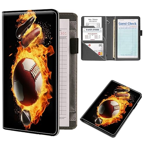 Organizador de libros para camarera, libros de fútbol para camarera, organizador de libro de camarero de piel sintética con bolsillo con cremallera,