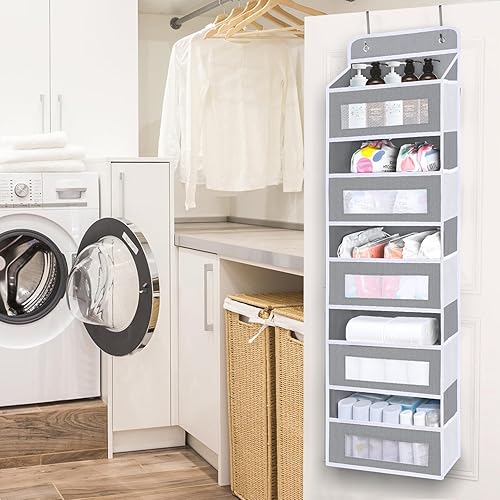 Miniatura 2 de Organizador de almacenamiento sobre la puerta, organizador de puerta colgante de 5 estantes con 10 bolsillos de gran capacidad, anti inclinación,