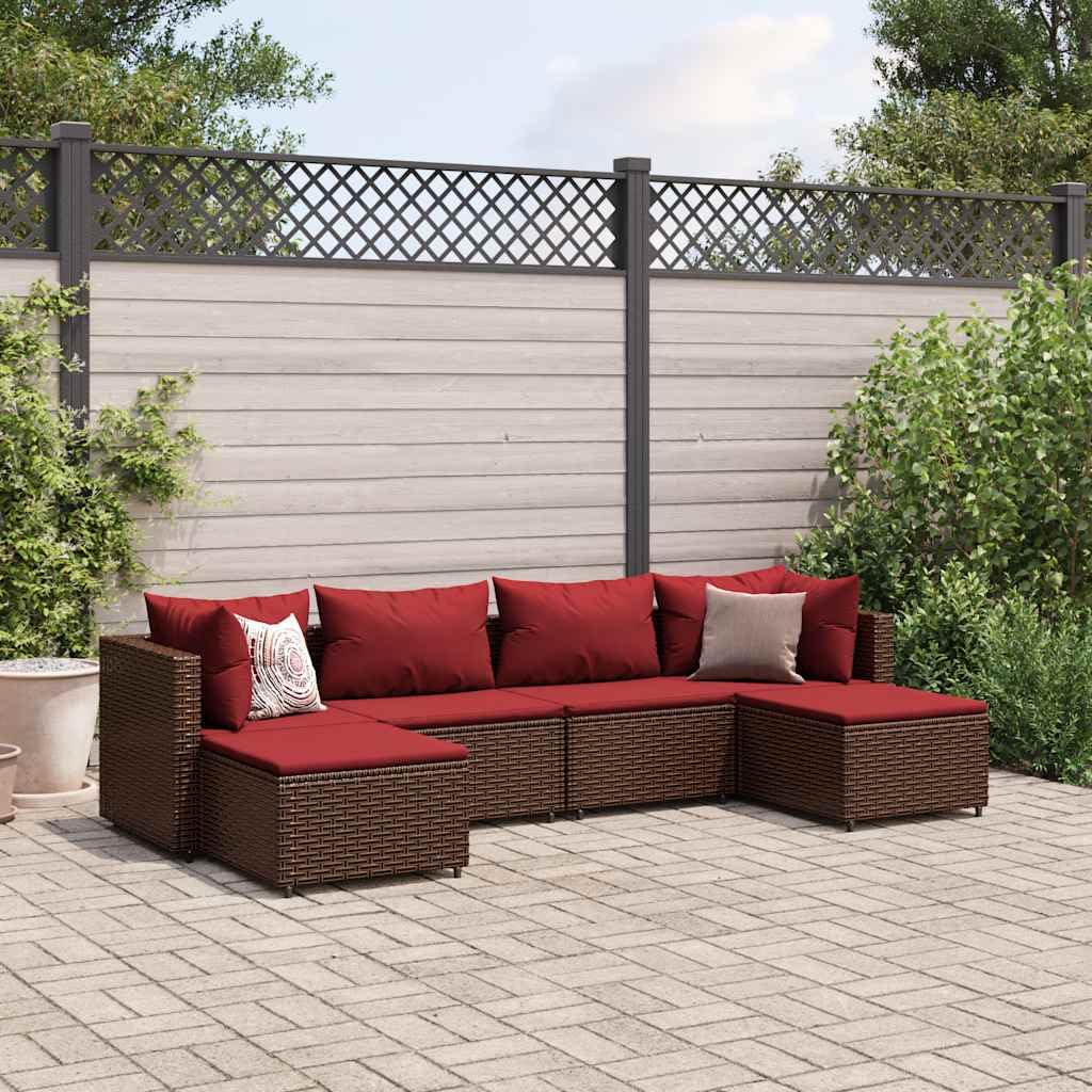 vidaXL Set Muebles de jardín 6 Piezas y Cojines ratán sintético marrón, Juego de sofás de jardín, Juego de salón de jardín, Juego de sofá esquinero de jardín