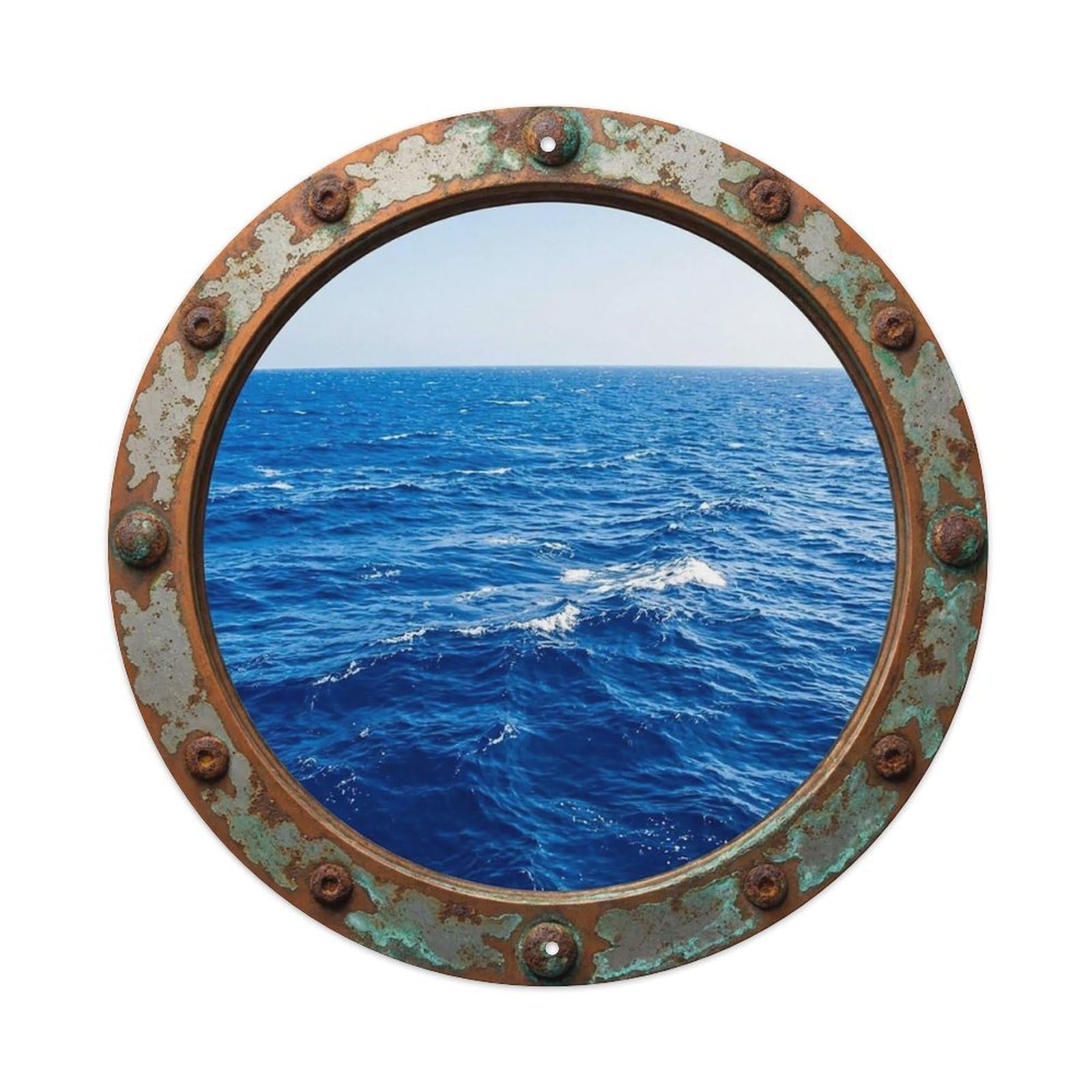 Vintage Porthole Cobalt Blue Nautical Window View Vintage Metal Tin Sign Plaque Wall Decor for Cafe, Club Bar, Office, Garden Metal Poster 8x8Inch