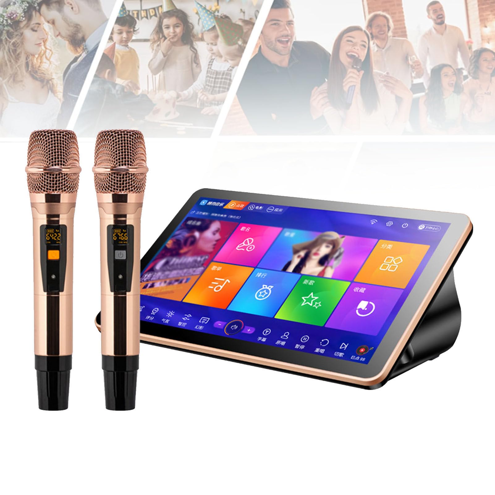 Macchina per karaoke con touch screen, telecomando del telefono e controllo delle applicazioni, microfono wireless, perfetto per casa, casa, feste, bar, incluso spazio di archiviazione integrato da