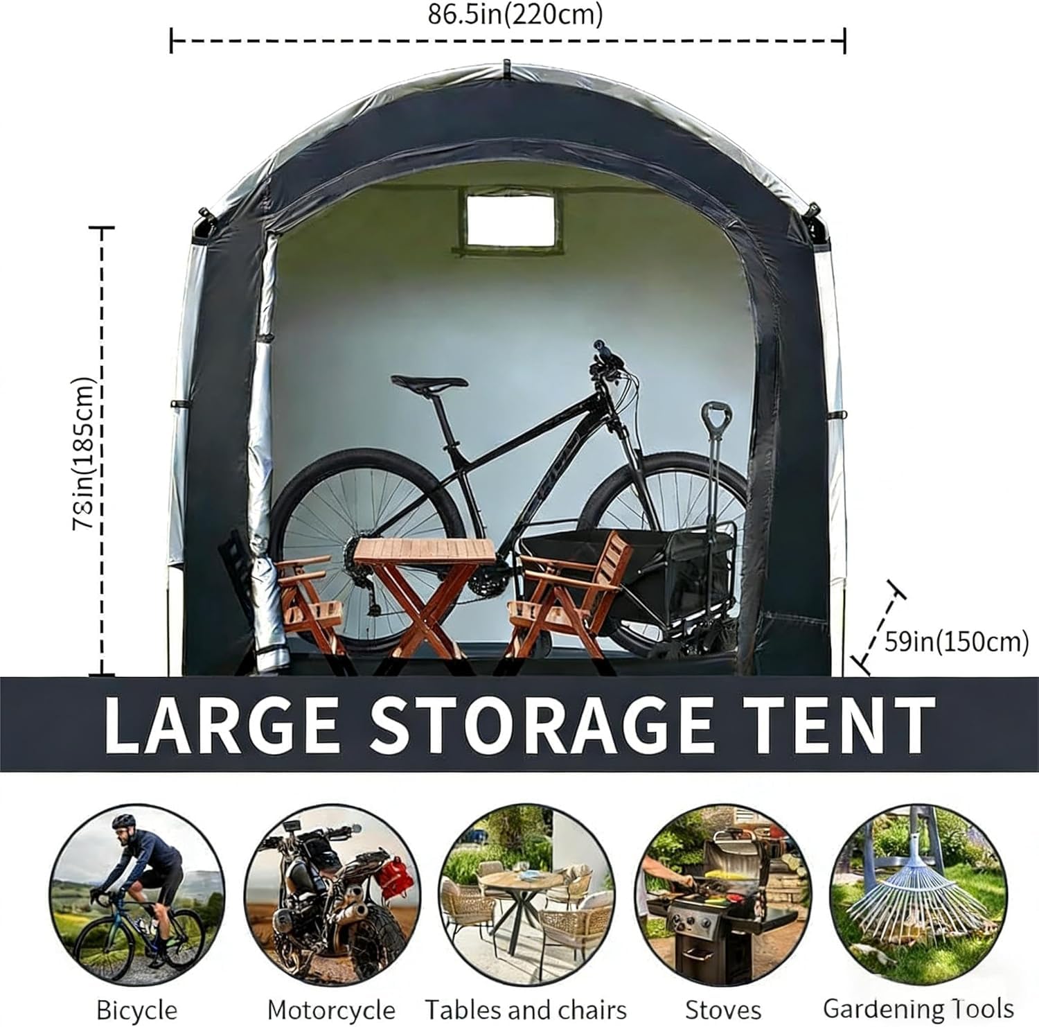 HoldOneLight Carpeta Impermeable para Bicicletas 210D Oxford PU4000, Refugio Portátil Exterior, Funda de Almacenamiento Multiusos para Bicicletas, Motos y Herramientas de Jardín - 2