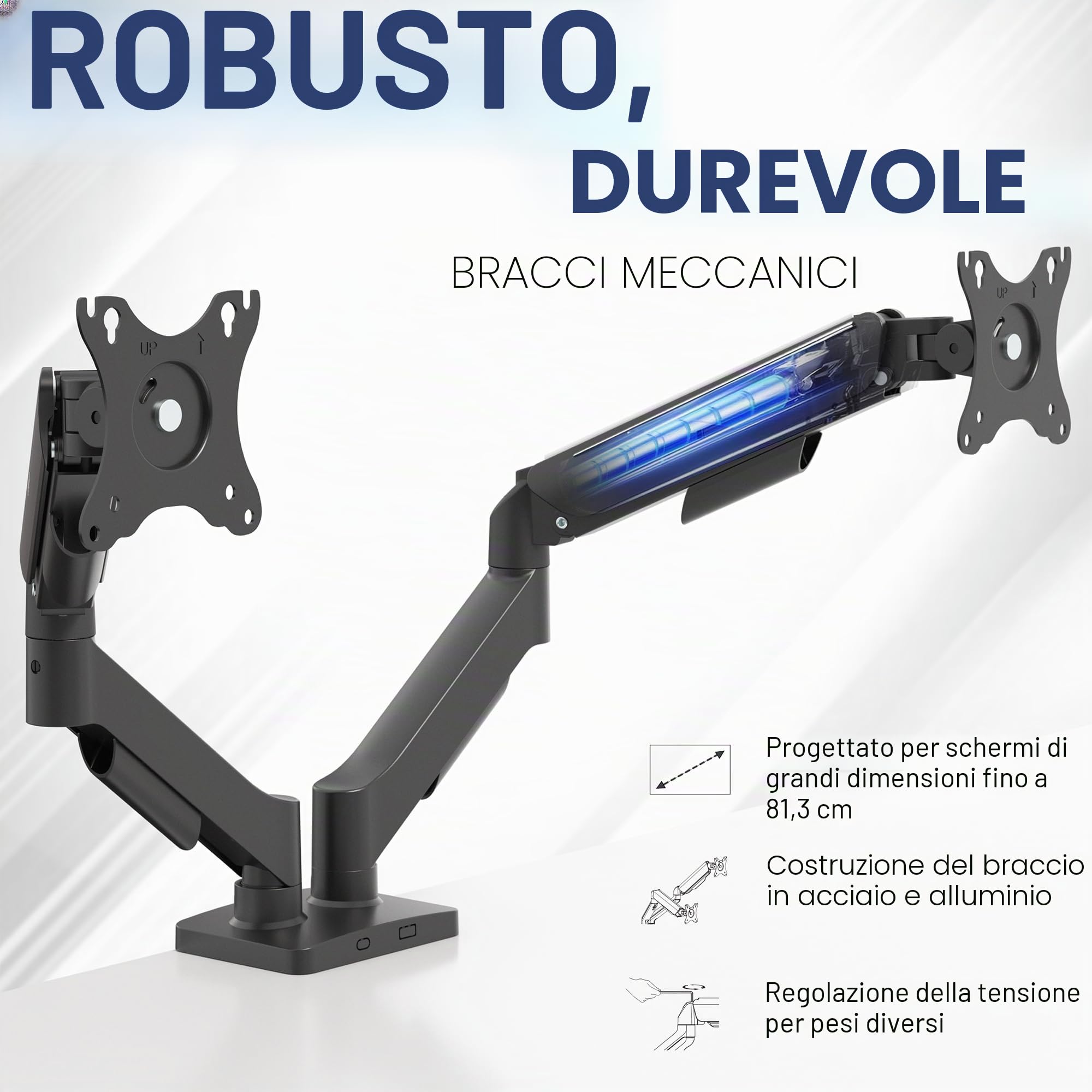 VIVO STAND-V002O - Supporto da scrivania per monitor a doppio braccio, regolabile in altezza, inclinabile, girevole, contrappeso, staffa VESA per la maggior parte degli schermi fino a 32", classico