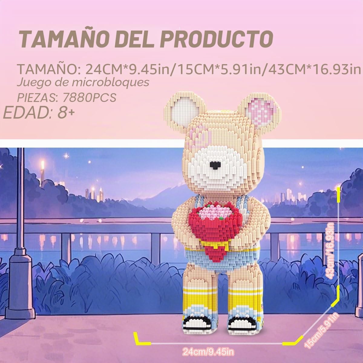 DAHONPA Oso de Rosa Animal Micro Bloques de Construcción para Adultos (5550 PIEZAS), Juego de Ladrillos de Oso Decoración Creativa para Hogar y Oficina, Regalo para Adultos y Niños