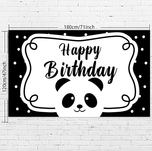 Miniatura 3 de Lindo telón de fondo de pancarta de feliz cumpleaños de panda en blanco y negro, decoración temática de animales de zoológico, decoración para