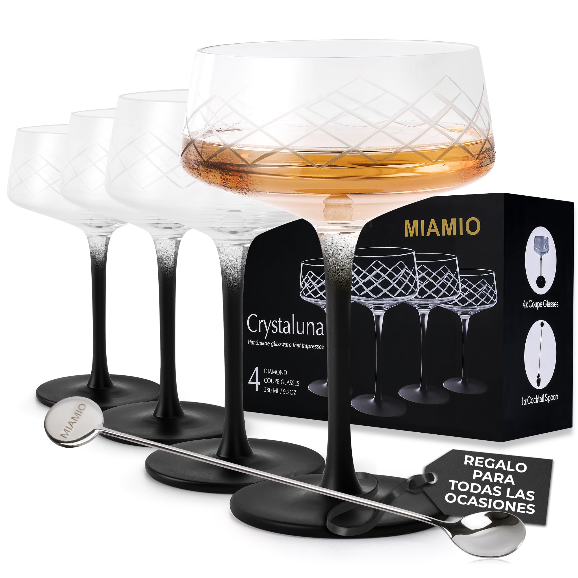 MIAMIO - copas de cóctel 280 ml Crystaluna para cocina | Copas de cóctel de cristal, 280 ml, Crystaluna. Diseño moderno y práctico para la cocina y el día a día.