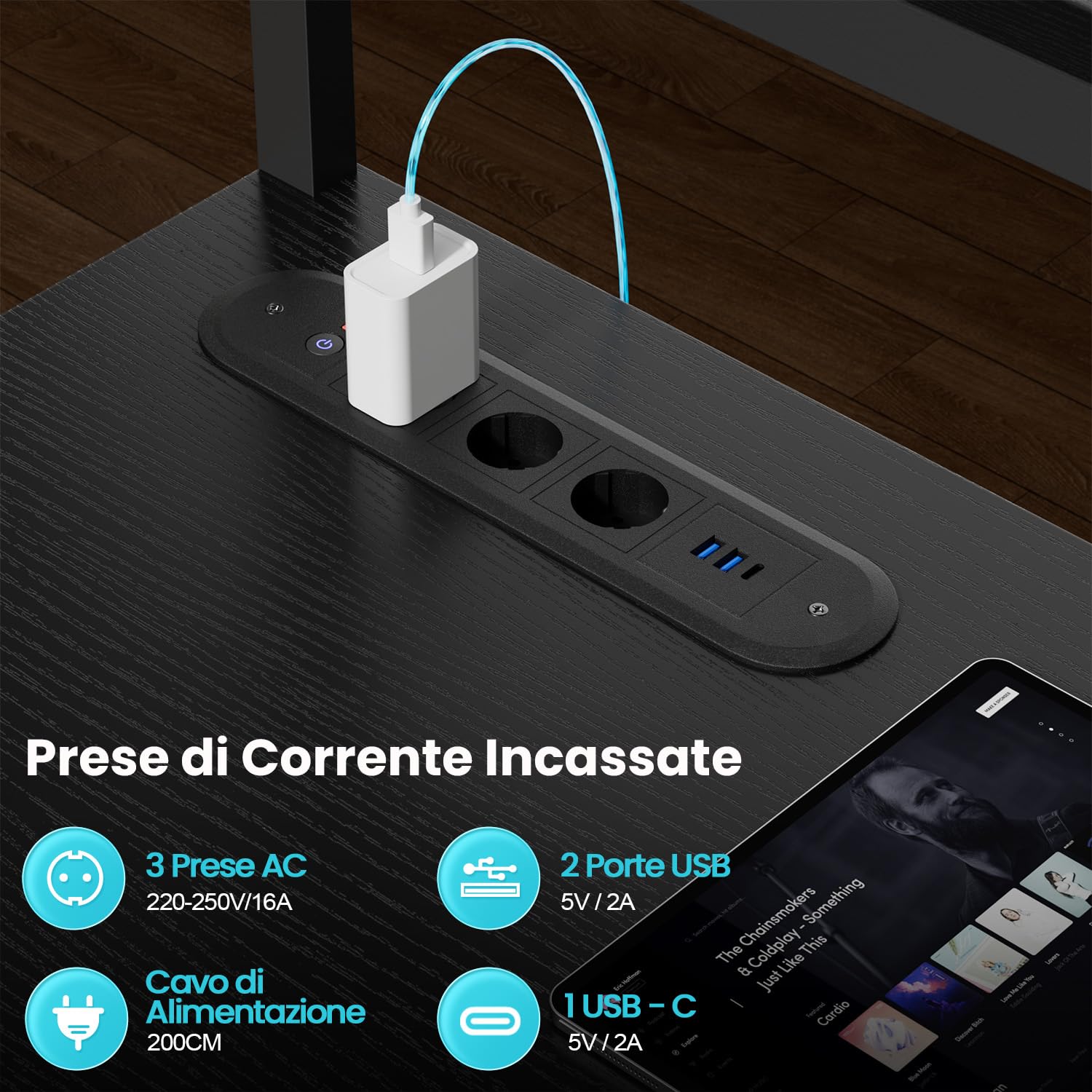 HLFURNIEU Scrivania Angolare con LED, 150 x 100 cm Scrivania Gaming a L con 3 Prese & 2 Porta USB, Tavolo Angolo Salvaspazio, con Libreria, Cassetti & Borsa Portaoggetti, Supporto per Monitor, Nero