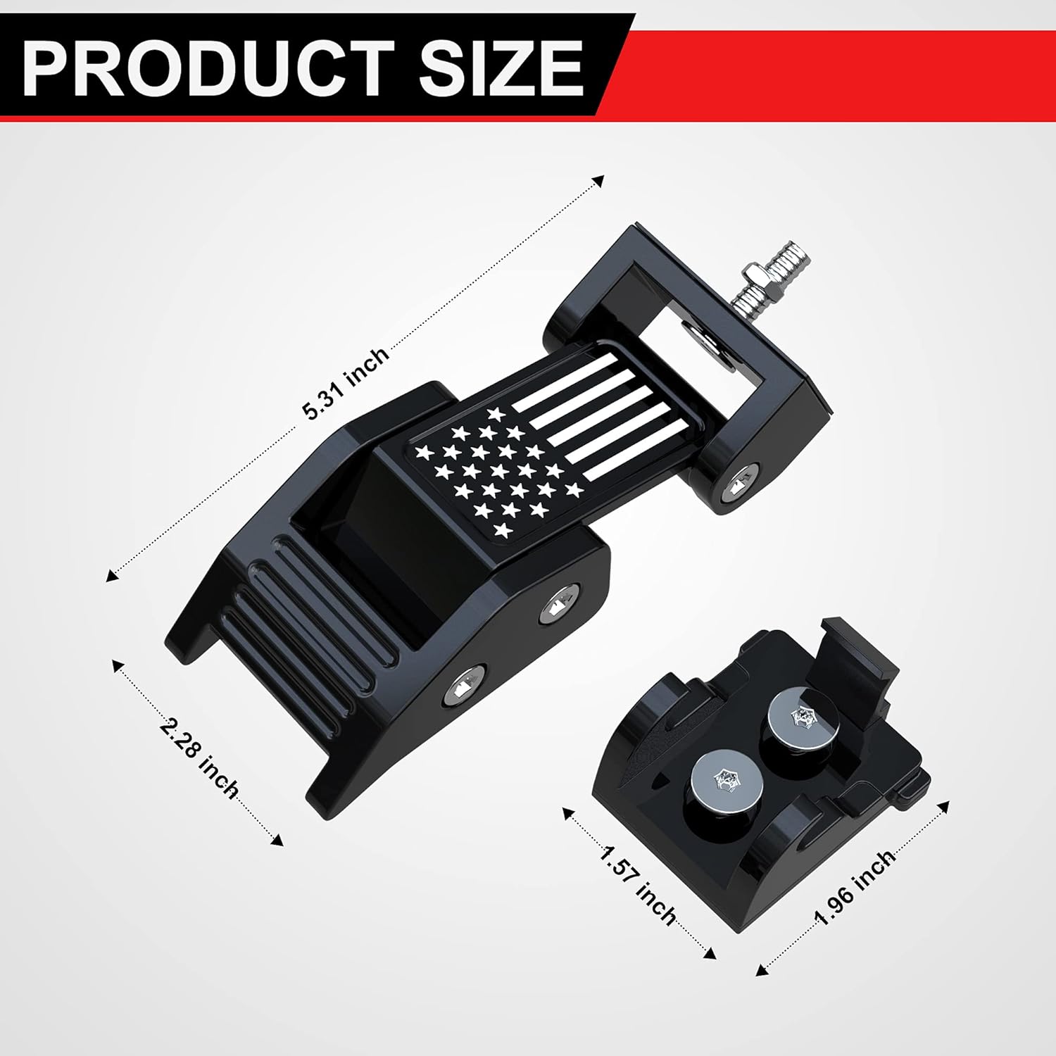 ASLONG 2PCS Hood Latches Catch Kit with U.S. Flag Style Black Aluminum for Jeep Wrangler JK JKU 2007-2018 & 2018-2025 Jeep Wrangler JL JLU Gladiator JT，Pair