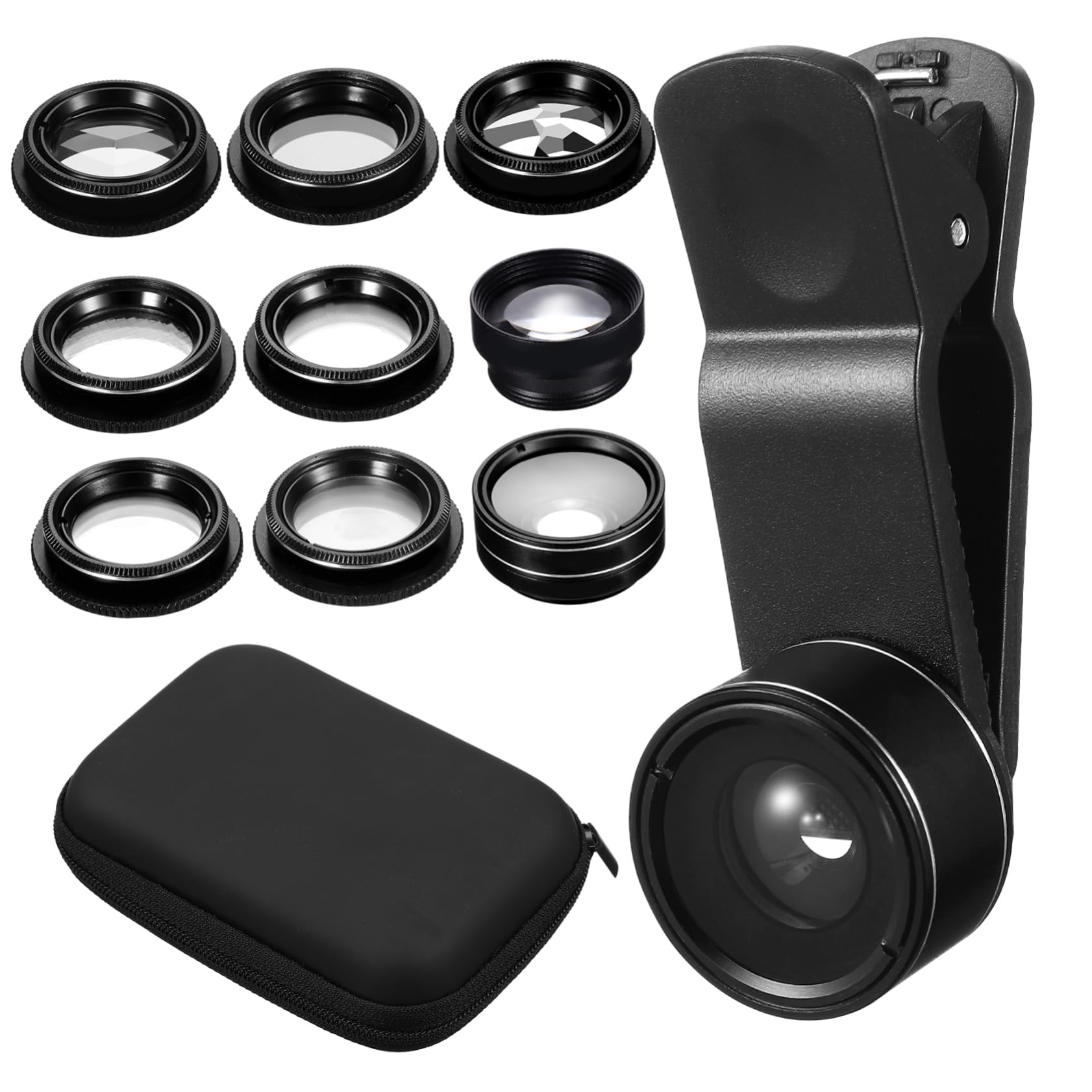 SHINEOFI Kit de Lentes para Cámara de Teléfono Móvil Lentes Ojo de Pez Gran Macro y Filtros Cpl Compatible Mayoría de Dispositivos Móviles Diseño Portátil y