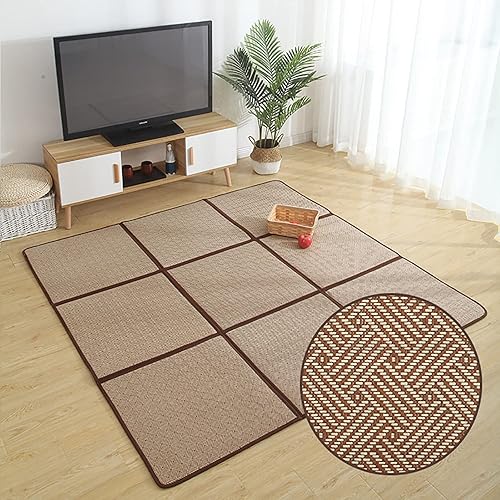 MYOYAY Tapete grande de tatami japonés de 71 x 71 pulgadas, grande, transpirable, para dormir, plegable, de ratán, antideslizante, con costuras de