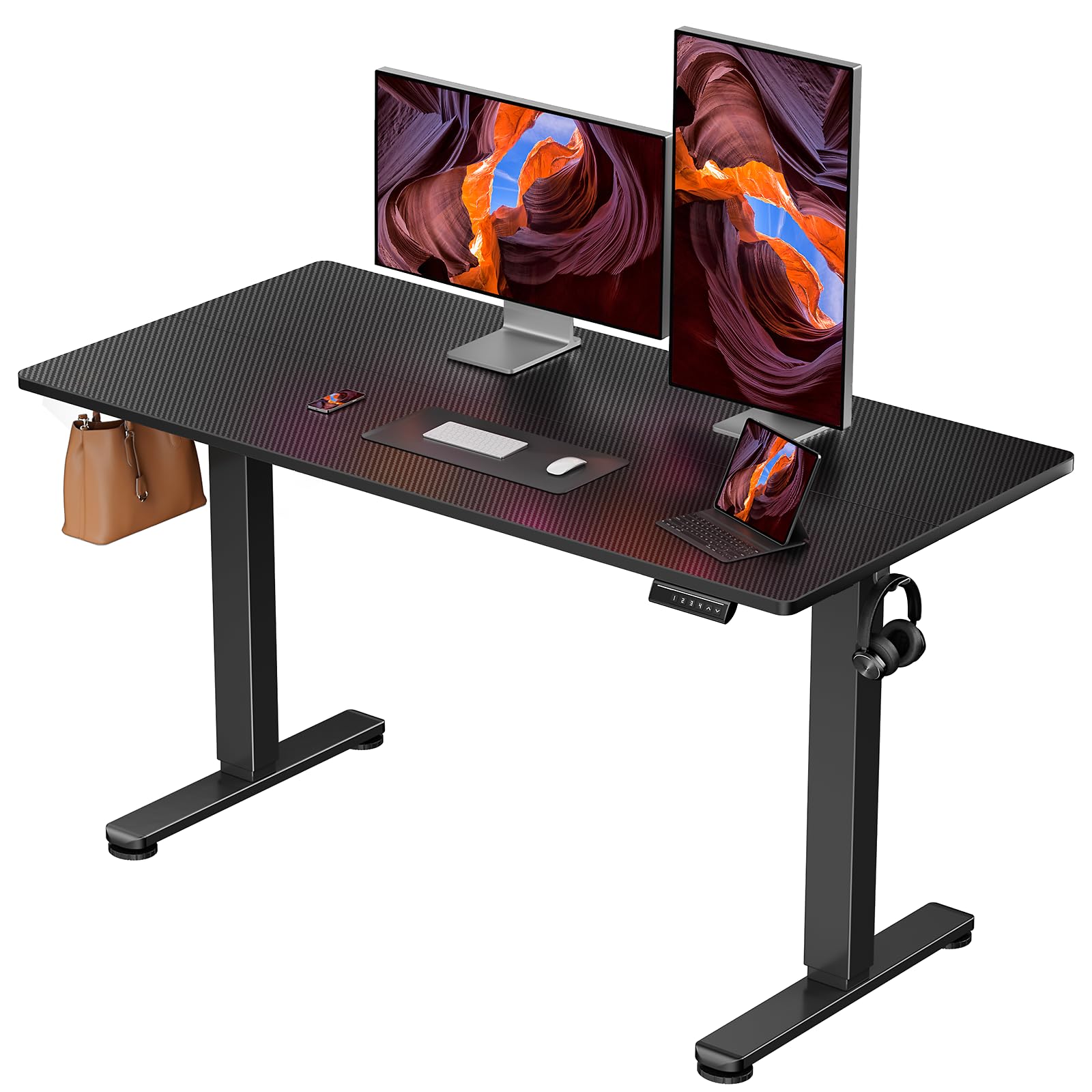 ErGear Height Adjustable Electric Standing Desk, 47.2 x 23.6 Inches Sit Stand up Desk, Memory Computer Home Office Desk with Two-Piece Desktop (Carbon Fiber Black)