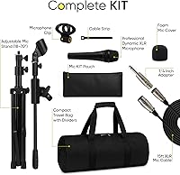 Vista 2 de Bowens Micrófono XLR profesional con soporte de micrófono ajustable (18-70 pulgadas) y cable de micrófono, micrófono dinámico de karaoke