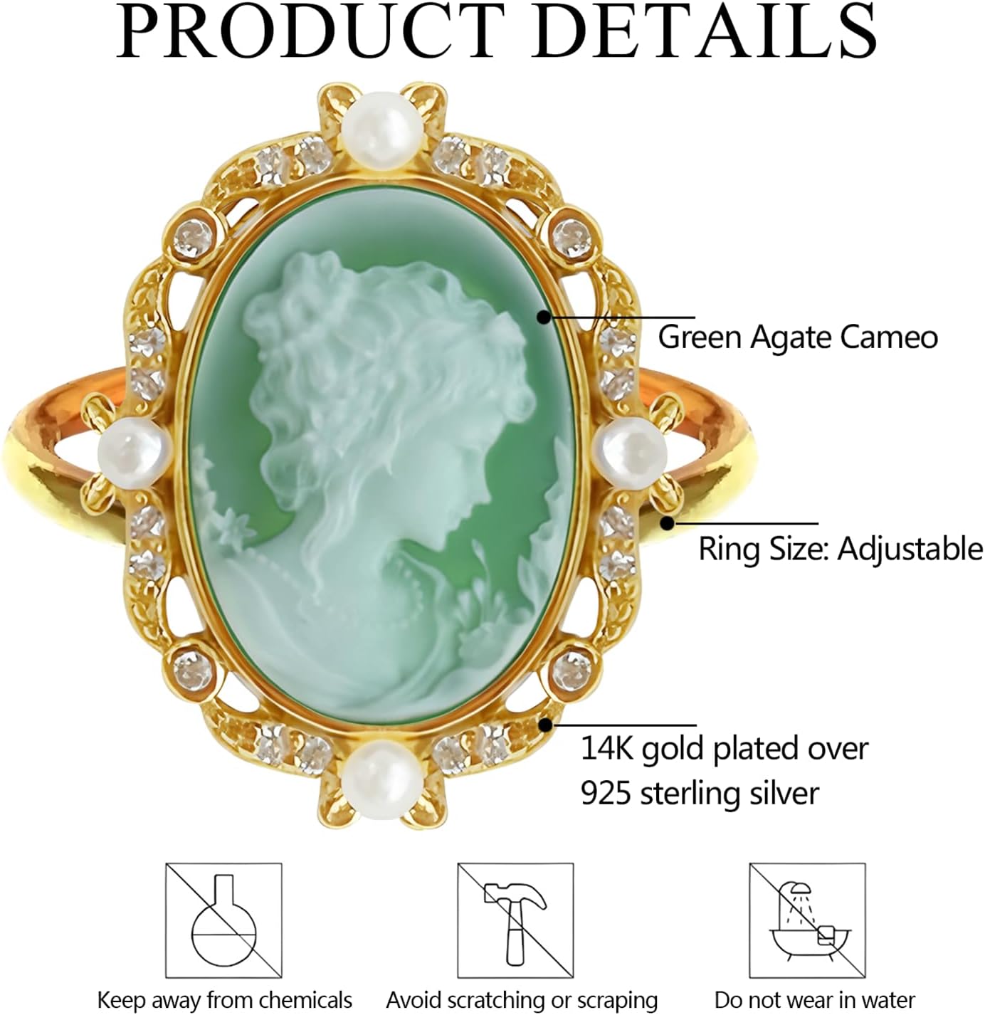 Agate Cameo Ring 925 Sterling Silver, Victorian Gold Cameos Rings Adjustable, Vintage-Inspired Cameo Silhouette Ring Jewelry