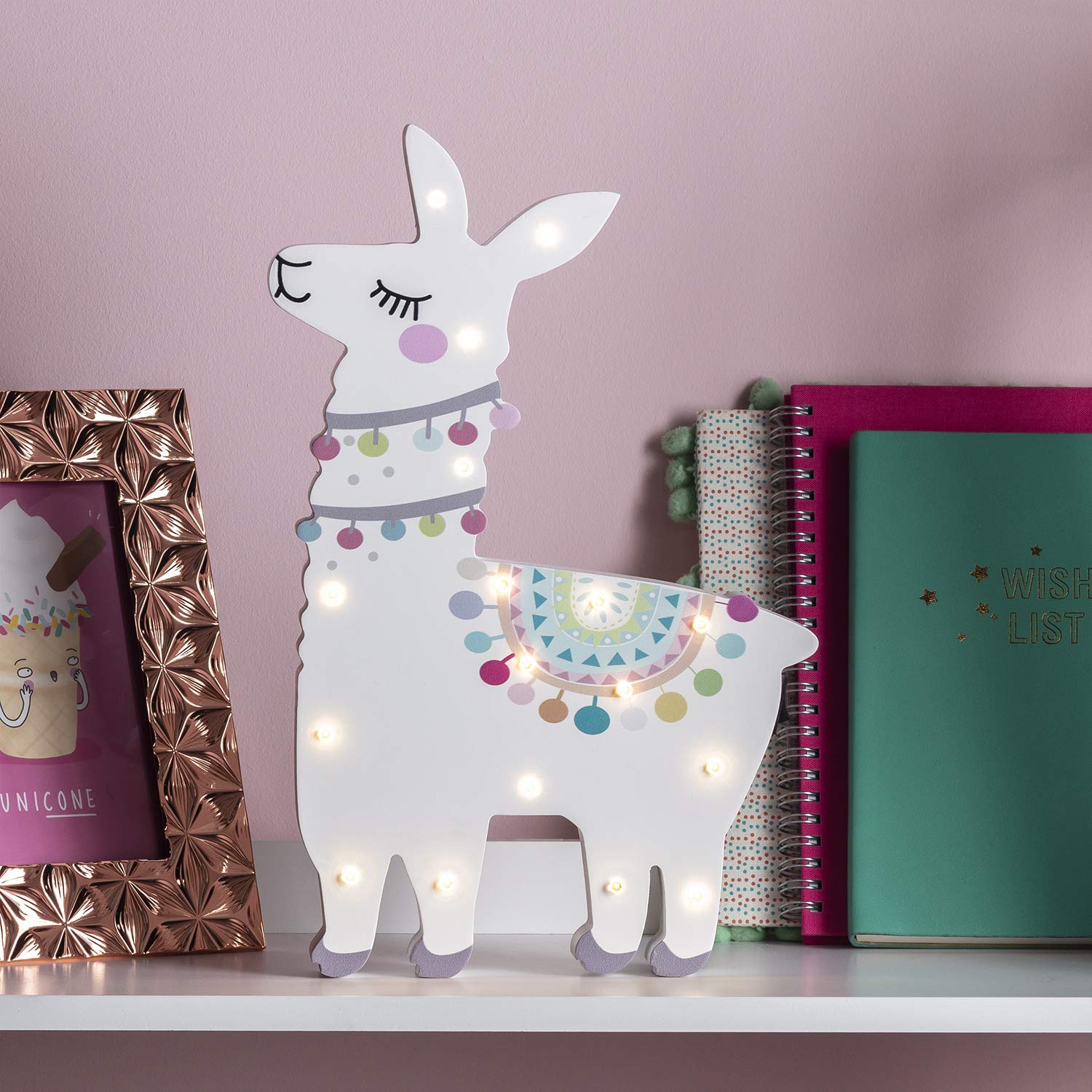 Lights4fun Applique Murale Enfant Lama à Piles en Bois