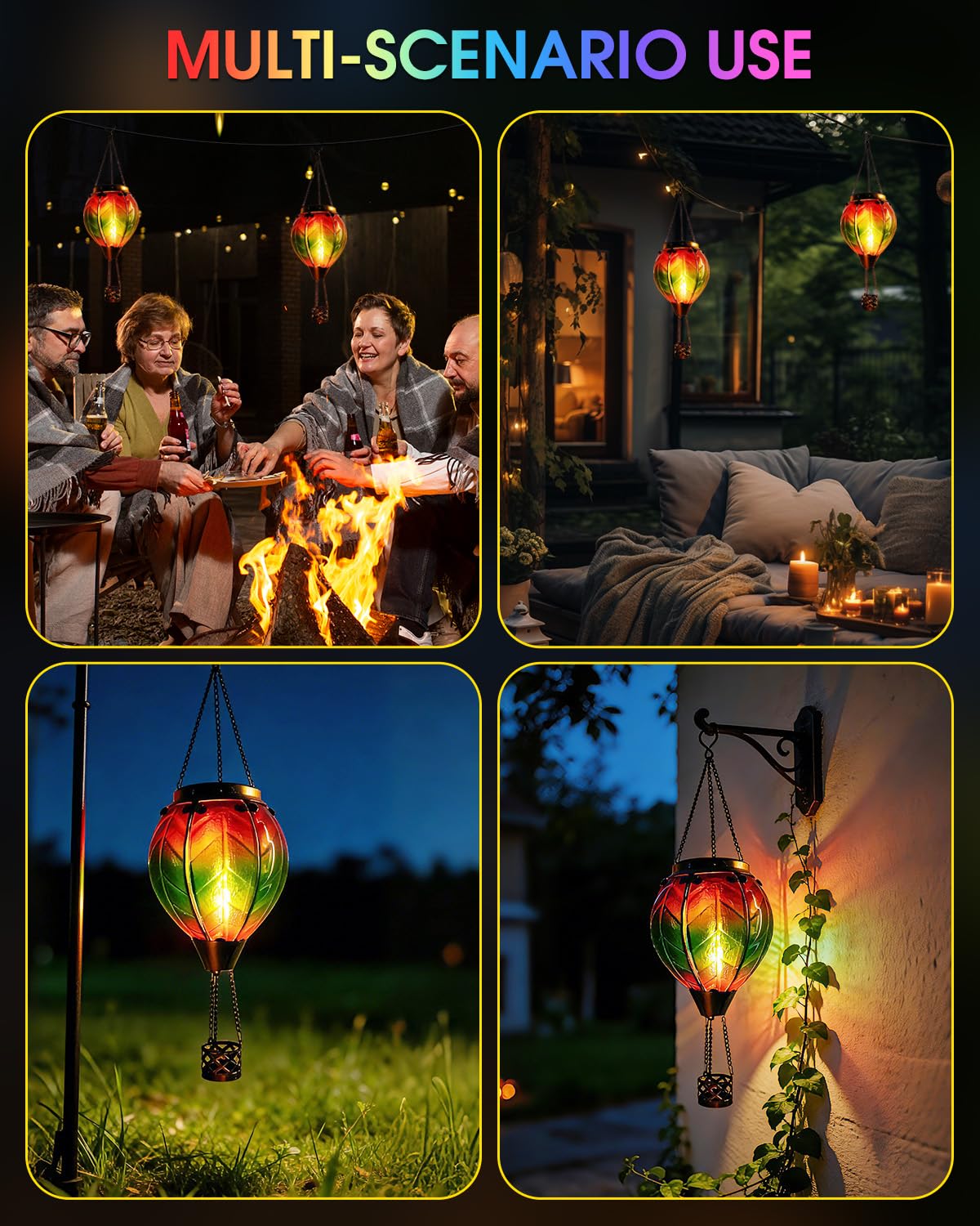 Klarlight Lanterna solare a forma di mongolfiera, 45 cm, da appendere, con effetto vetro arcobaleno, impermeabile, ad energia solare, accensione e spegnimento automatico, per giardino, patio, cortile