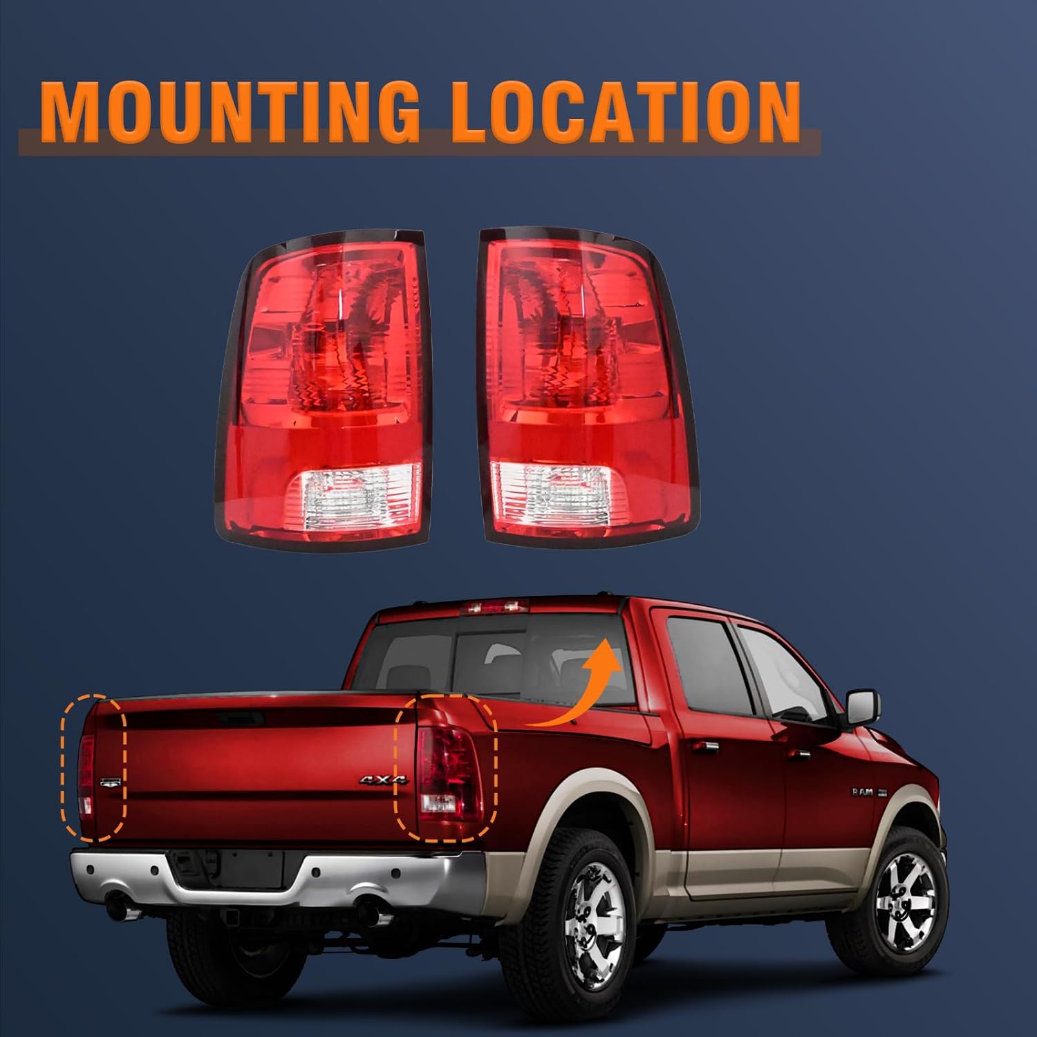 Tail Light Assembly Pair Left and Right Compatible With 2009-2018 Dodge Ram 1500 2500 3500 and 2019–2024 Ram 1500 Classic with Bulbs Replace OE# 55277415AD 55277414AE CH2818124 CH2819124