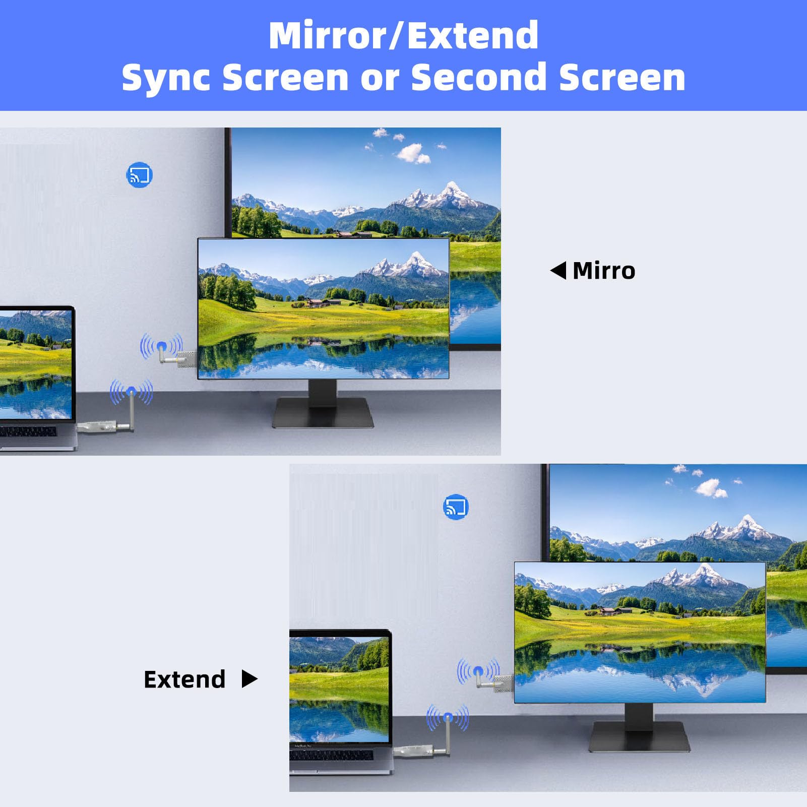 Luocute Bezprzewodowy Nadajnik i Odbiornik, Przedłużacz Strumieniowego Przesyłania Wideo 4K HD z Wyjściem Pętli, Zasięg 50M 5,8 GHz do Przesyłania Strumieniowego z Laptopa DSLR do