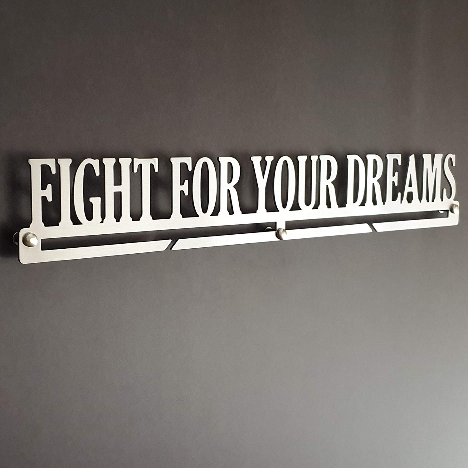 MEDALdisplay Fight for Your Dreams - Medaillen Aufhänger - Wandhalterung für Medaillens Running, Marathon - Medaillenhalter - Sport Medal Hanger - Gebürsteter Edelstahl - 100% Made in Italy