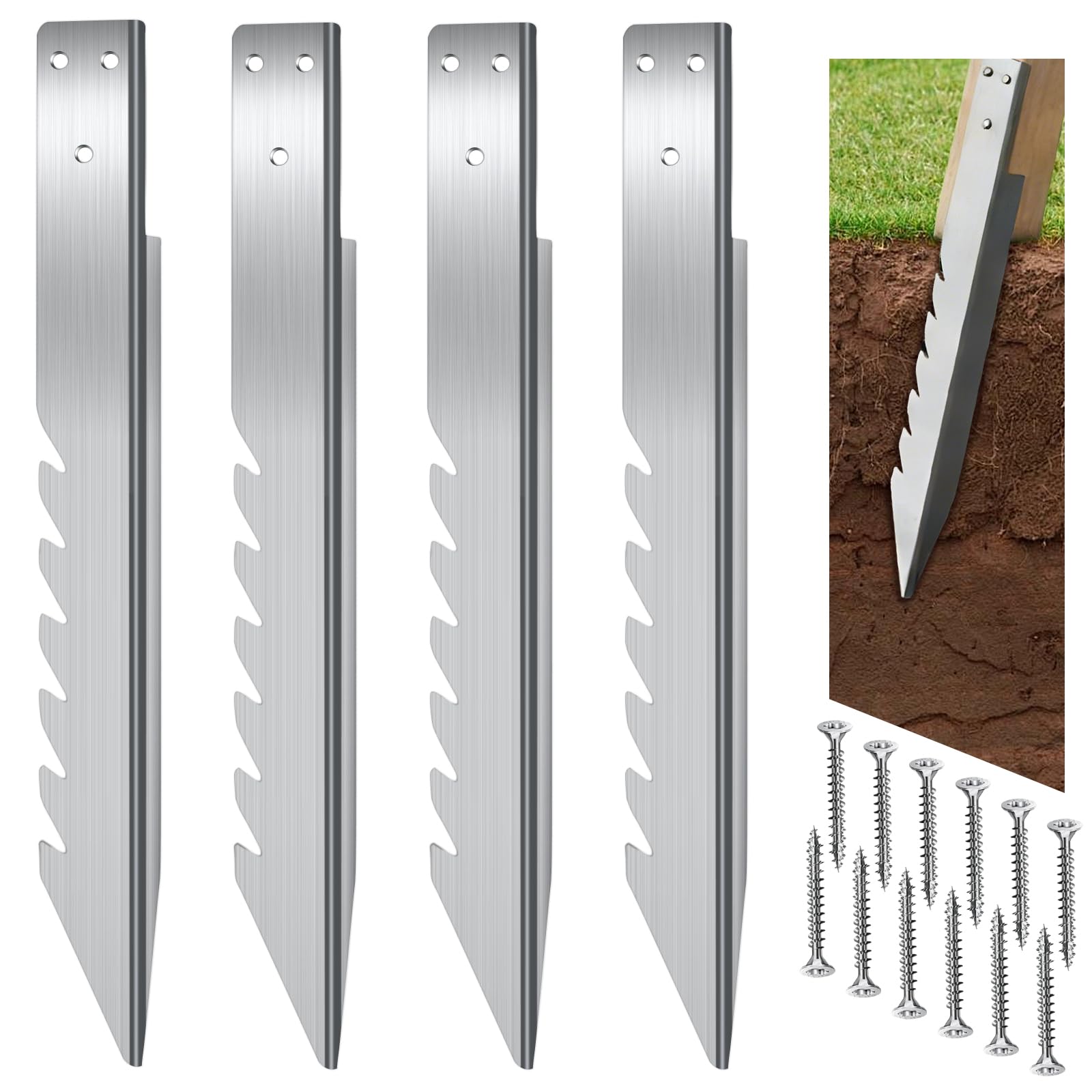 Anclajes de suelo para postes de madera, 4 unidades, longitud de 40 cm, soporte para postes de acero galvanizado para columpios, cobertizos de jardín, vallas, proyectos de jardín