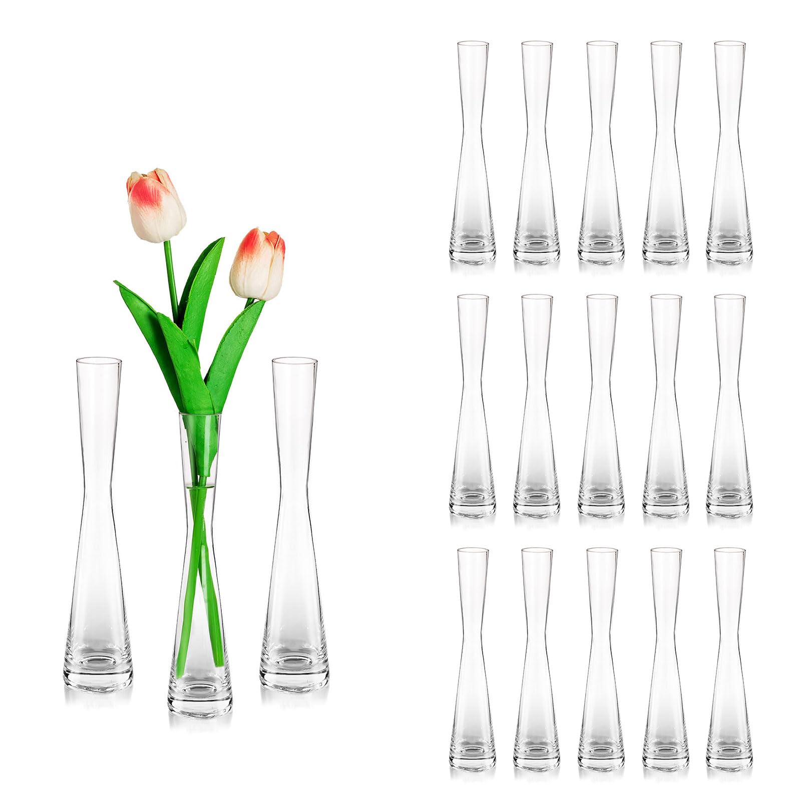 Glasseam Set di Vasi in Vetro per Centrotavola: 18 Pezzi Vaso in Vetro Trasparente per Decorazione Tavola Matrimonio Festa Casa Soggiorno - Vaso di Fiori Fatto a Mano Vasi Moderni per Fiori Piante