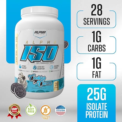 Miniatura 5 de Alpha Supps ISO, polvo aislado de proteína de suero de leche 100% bajo en carbohidratos, 0.88 onzas por porción, ayuda a apoyar el crecimiento