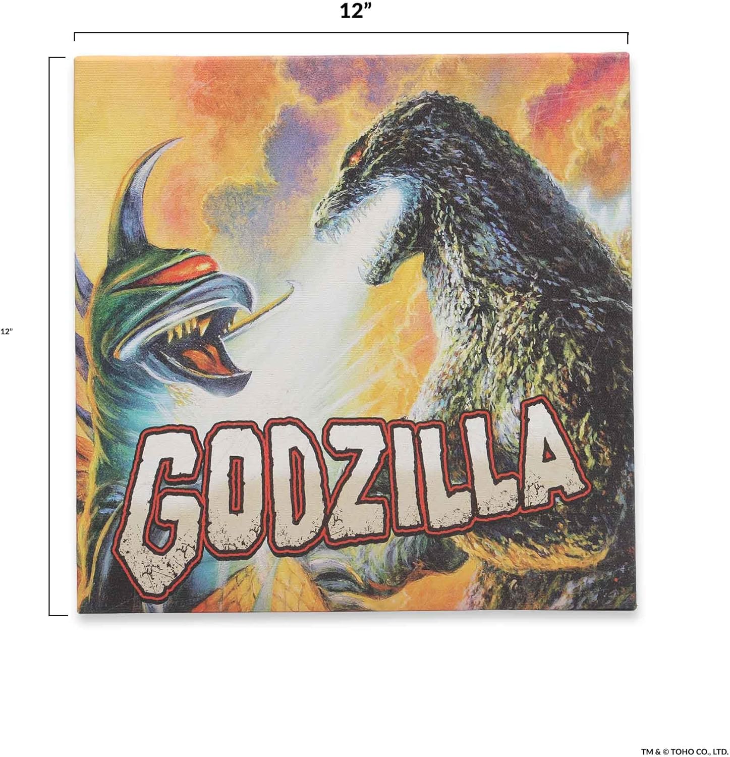 Open Road Brands Godzilla vs. Gigan Fiery Gallery Wrapped Canvas Wall Decor - Fun Godzilla Wall Art for Man Cave or Movie Room