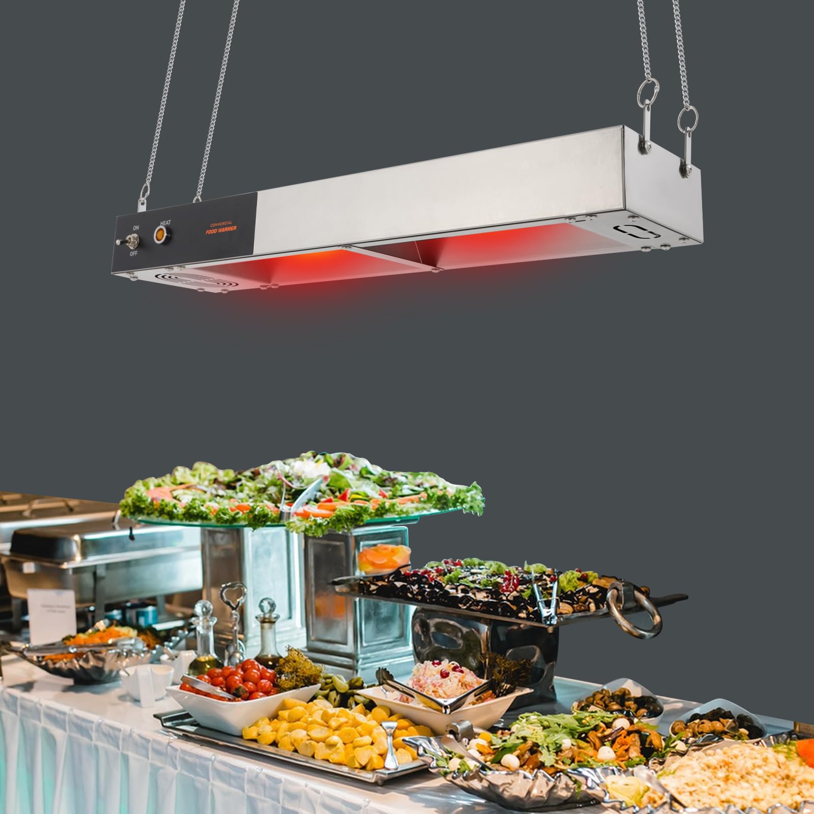 Lampada di calore per alimenti, 750 W, commerciale, lampada a buffet Server sospesa, regolabile in altezza per buffet e cucina sala da pranzo