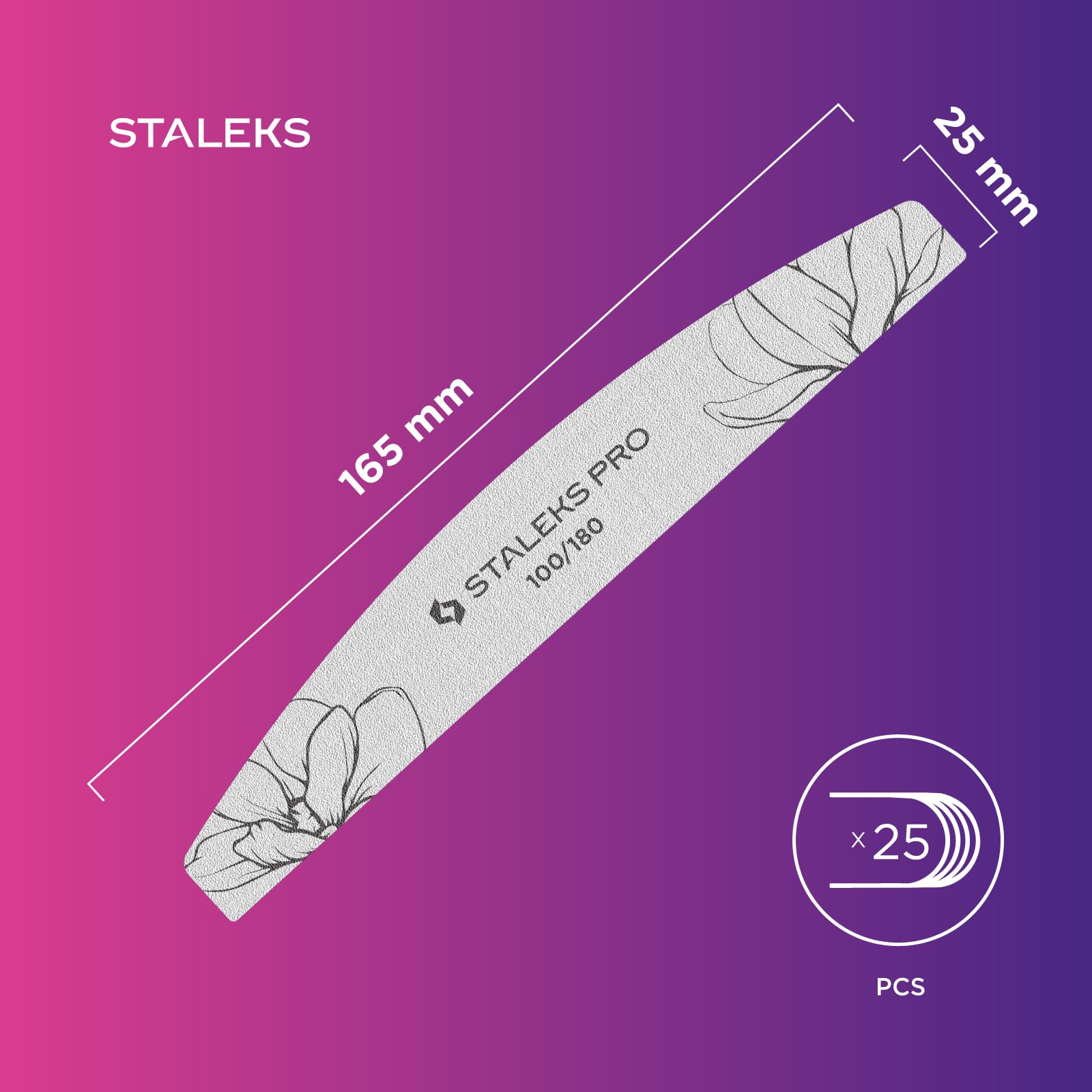 Lima per unghie STALEKS EXPERT NFE-40 a mezzaluna, doppio lato, grana 100/180, sottile strato di schiuma, confezione da 25