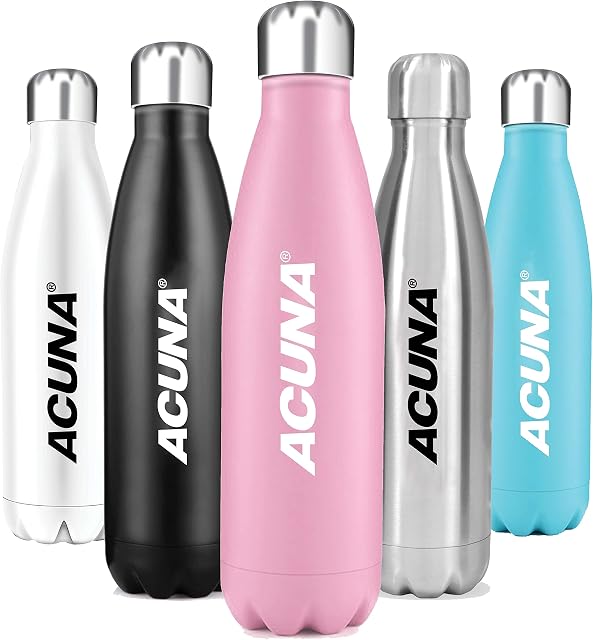 Acuna Water Bottle 500ml - Stainless Steel Bottles , Double Wall Vacuum Insulated Metal Waterbottles , Reusable Hot & Cold Drinks with Leakproof Screw Top - Sports Gym Cycling School (Lavender)