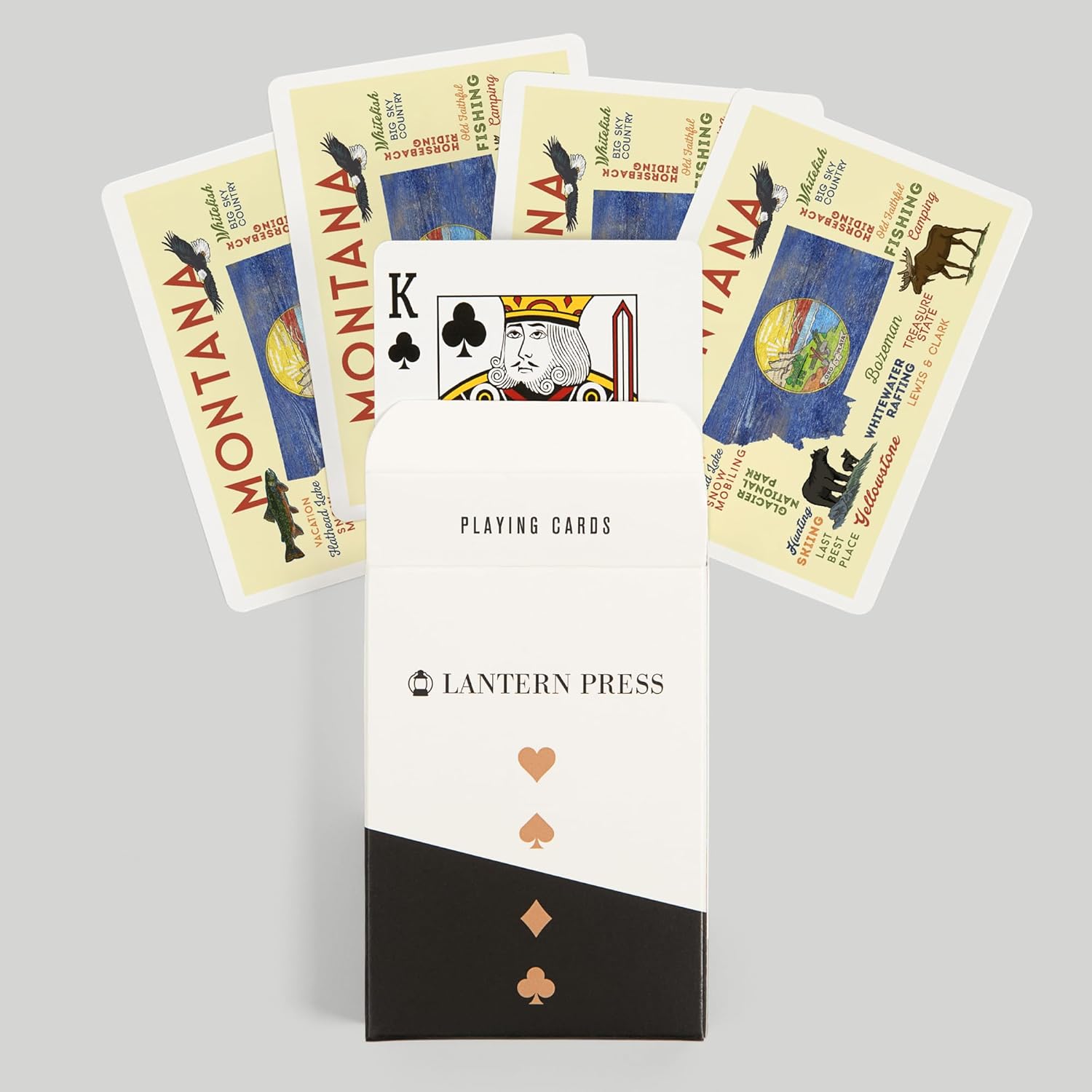 Lantern Press Montana, Typography and Icons, 52 Playing Cards for Adults, Poker Size Card Deck