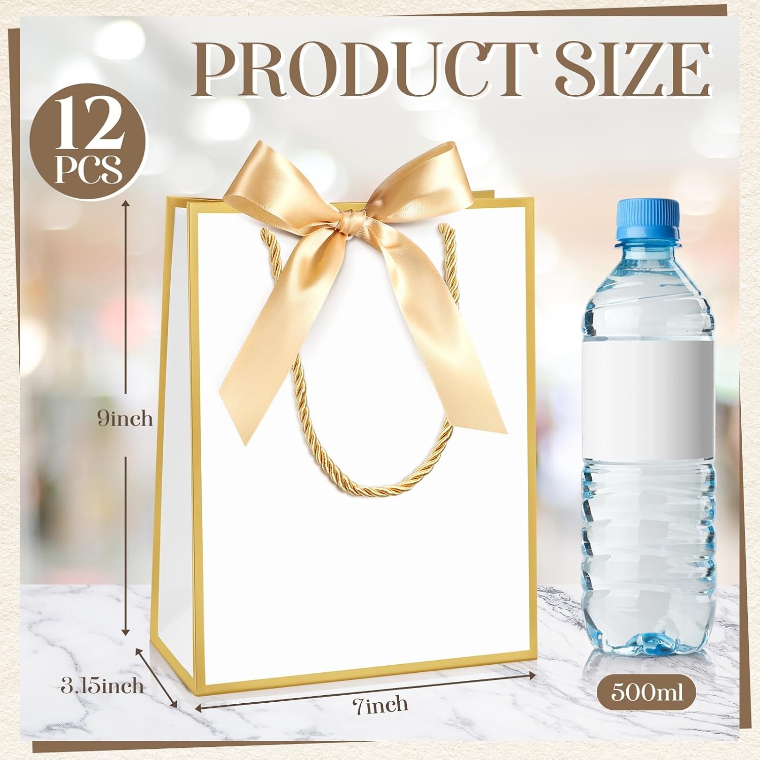 silkfly 24 pcs wedding paper gift bags with handle 9x7x3.15'' thank you gifts bags with ribbon bow bridal shower gifts handbags for baby shower birthday party favor supplies (white,gold) white, gold 24