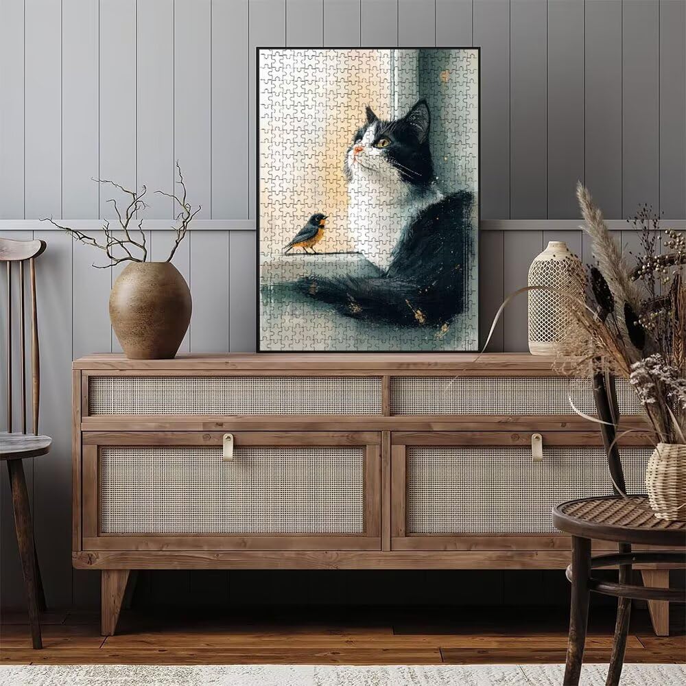 Puzzle 4000 sztuk, puzzle z ptakiem i kotem dla dorosłych 4000, drewniane puzzle, klasyczne gry edukacyjne, niemożliwe wyzwanie, gry i zajęcia rodzinne, prezent kreatywny DX0YL1-734