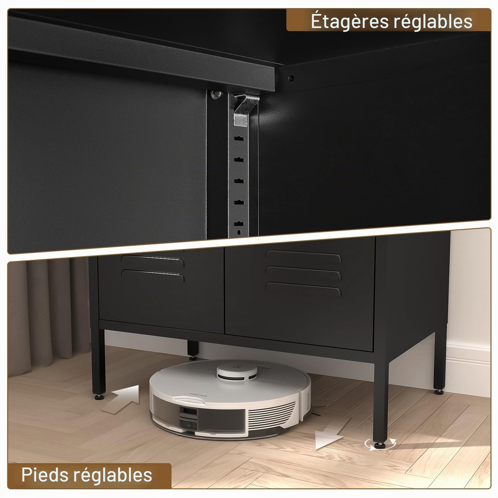 Sweiko Armoire de Rangement en Acier équipée de Deux Portes et de Deux étagères réglables, Meuble d'appoint Polyvalent, idéal pour Le Salon, la Cuisine ou la Chambre à Coucher (Black)