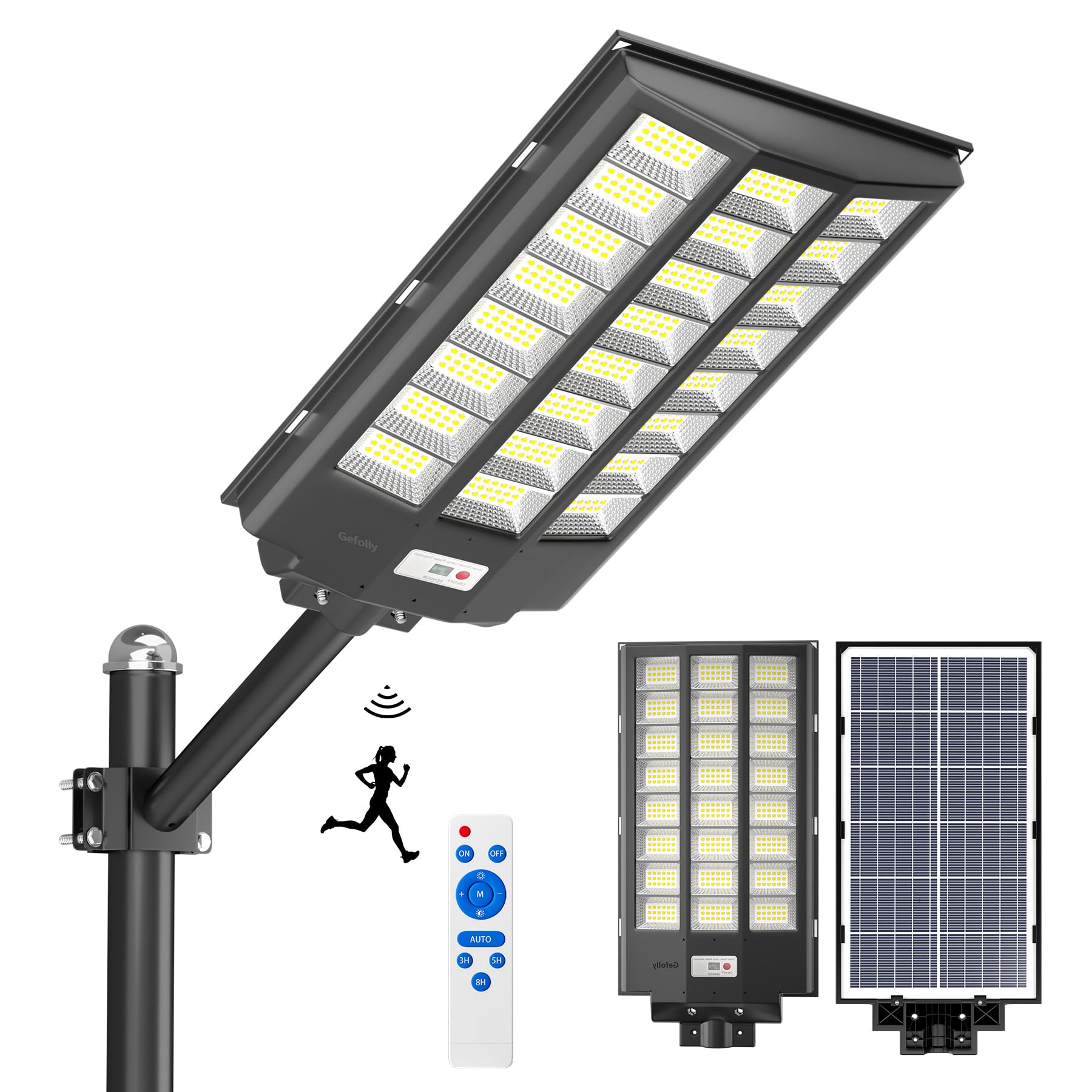 【強力・爆光】Gefolly ソーラーライト 屋外 街灯 SL-8600W 680000LM ledソーラー街灯 IP67防水 三つ照明モード リモコン付き タイマー機能 無段階調光 暗く成ると自動点灯 人感センサー付き 街路灯 外灯 ソーラー ソーラーパネル一体型 工事不要 ソーラー防犯灯 ソーラー 投光器 ポール/壁に取り付け 道路 ガーデン 庭 駐車場 工事現場 適用