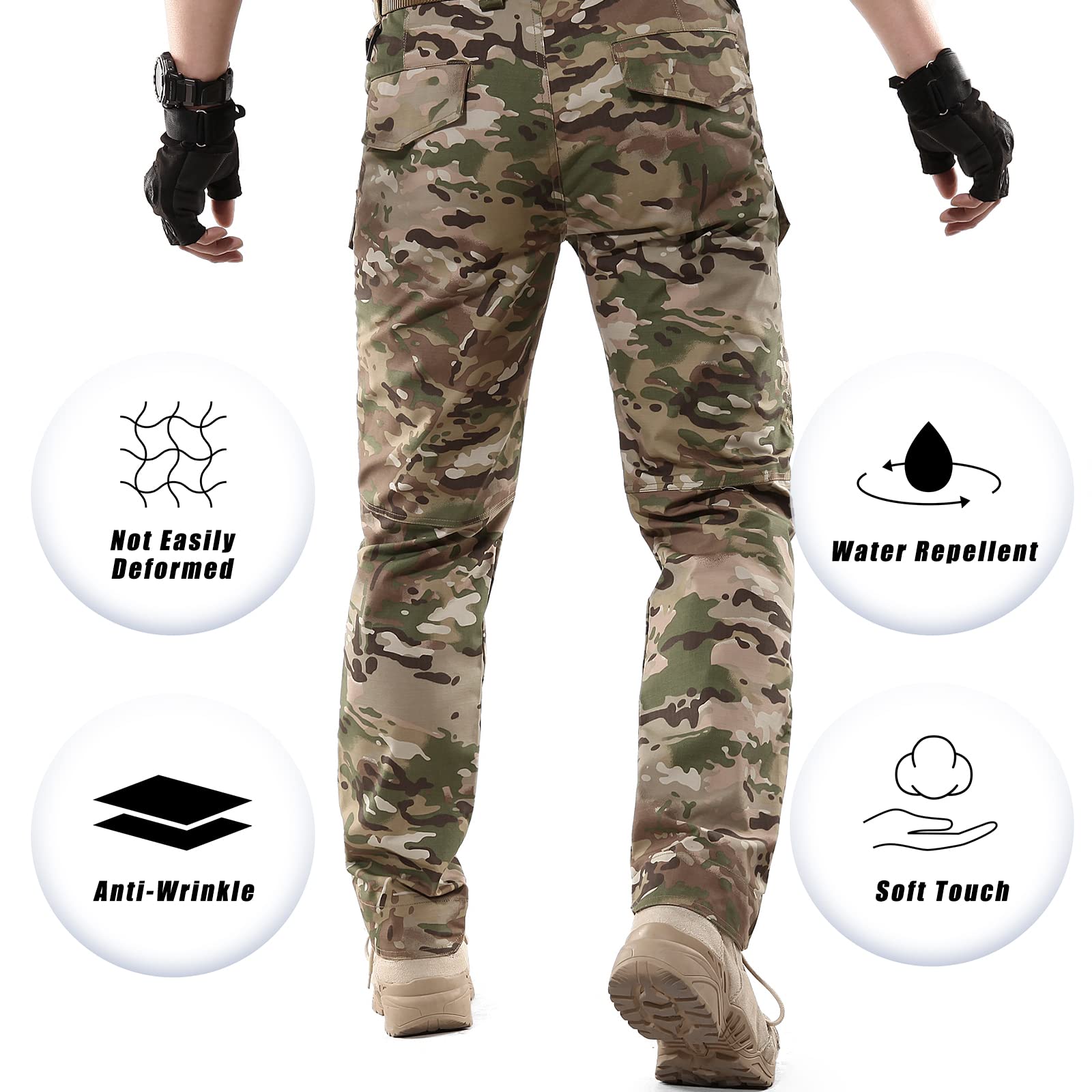 BWBIKE Hommes Tactique Militaire Pantalon Combat Paintball Pantalon en Plein Air Cargo Trainning Camo Works Pantalon (Pas de Ceinture), Noir