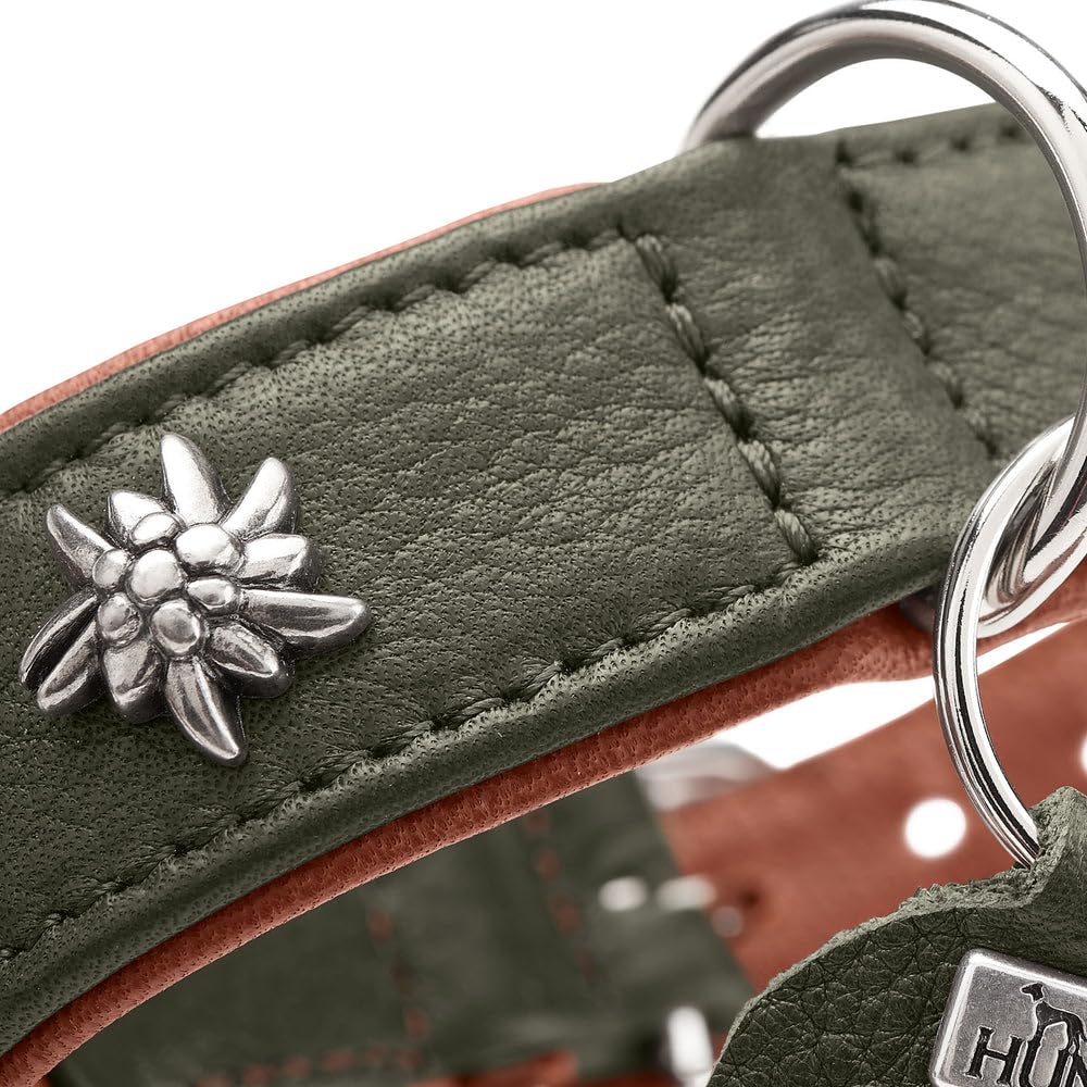 HUNTER Munich Dog Collar Colour: Green/Cognac, Leather, Elegant Costume Details, Soft and Robust, Fur Friendly, Luxurious, Ecologically Produced, Sustainable, Made in Germany, Size: 37 - Image 4