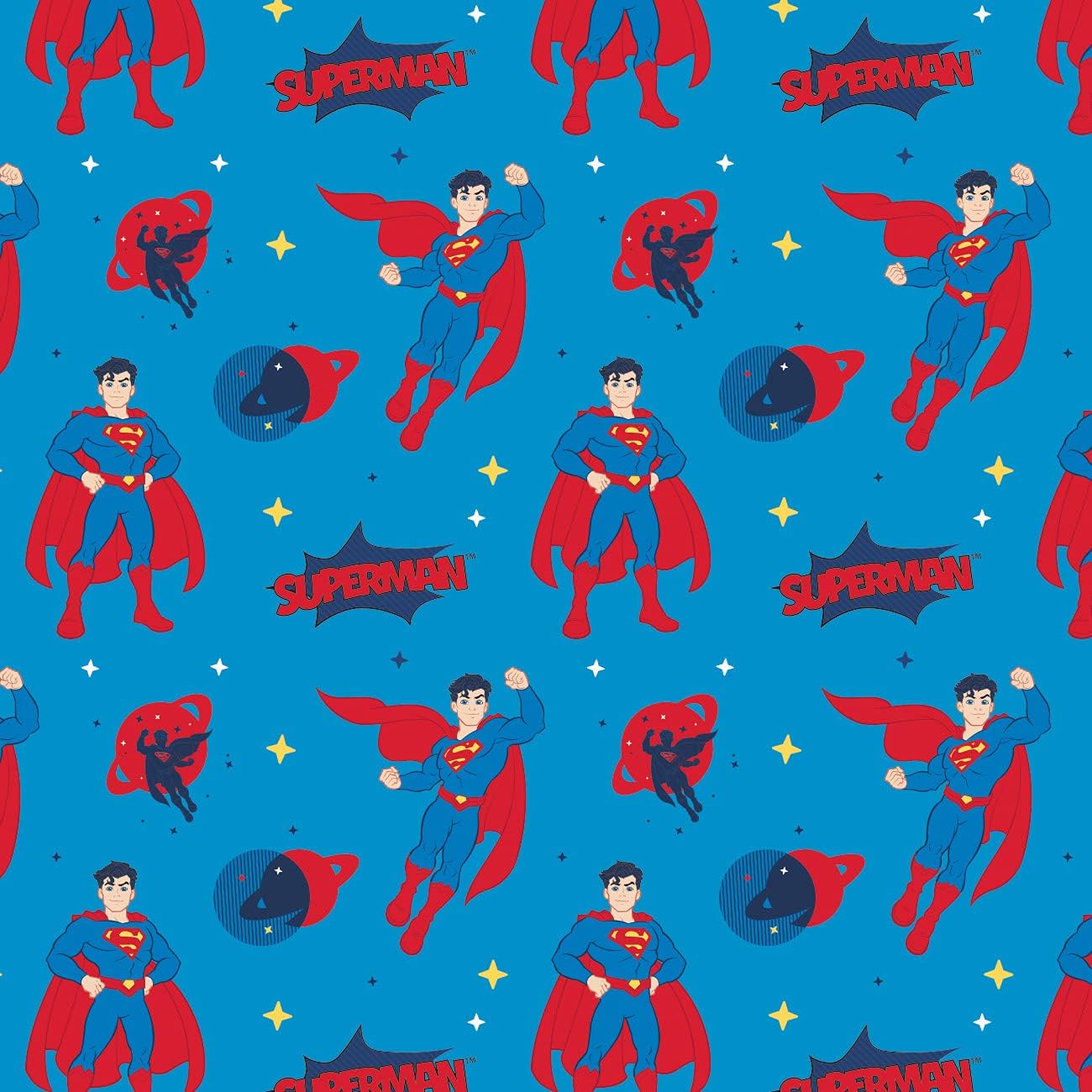 Camelot Fabrics Quilting Cotton for Sewing x 2 Yards – DC - Young DC - Justice League Jr Superman - Aqua - 100% Cotton - Soft, Decorative Material - Pre-Cut 44-45 Inches Wide