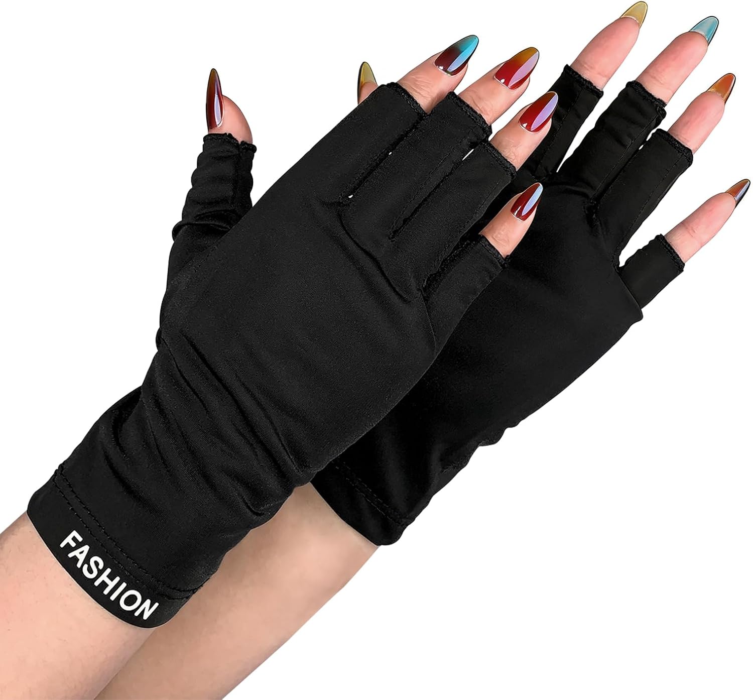 Black Nail Art Gloves, UPF 50+ UV Protection Gloves, Designed with Breathable Quick-Drying & Elastic Fabric, Suitable for Gel Nail Art Operation and Outdoor Sun Protection Use