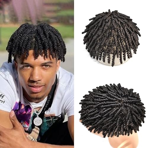 Miniatura 7 de Trenzas afro Toupee para hombres negros, rastas de cabello humano, tupé para hombres negros, trenzas de ganchillo, unidades de cabello humano