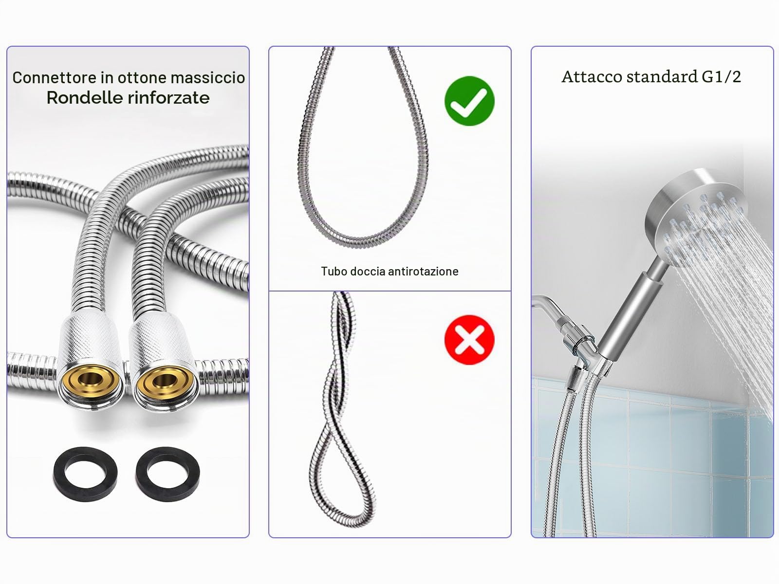Soffione doccia in acciaio inox con tubo, doccetta in metallo, doccetta ad alta pressione, per risparmiare acqua, soffione doccia a pioggia con ugello forte per bagno, spa, pulizia vasca, spazzolata